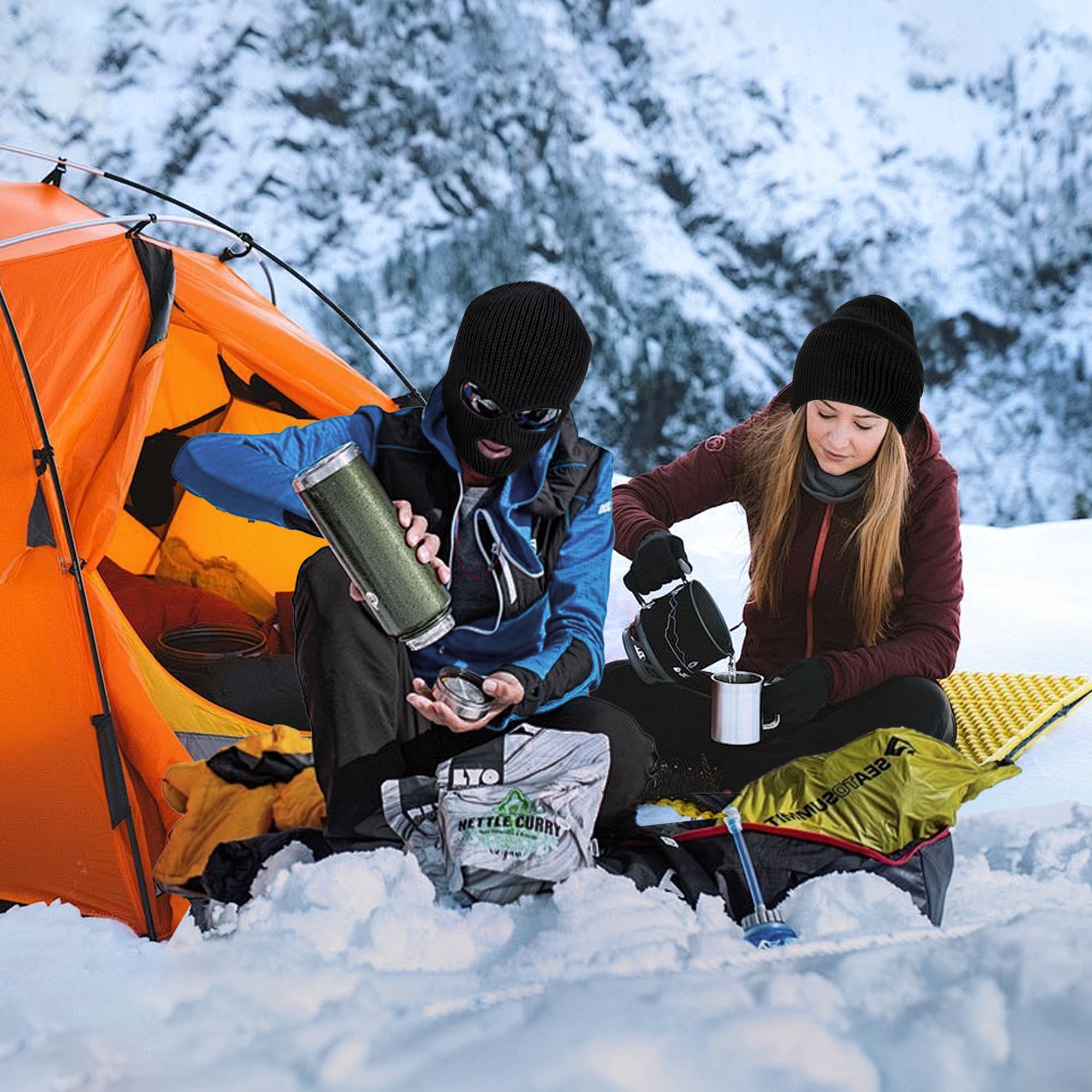 Pukavt 3 Hole Winter Knitted Mask Full Face Cover Ski Mask Warm Balaclava for Skiing Motorcycle Snowboard Fluorescent — view 7