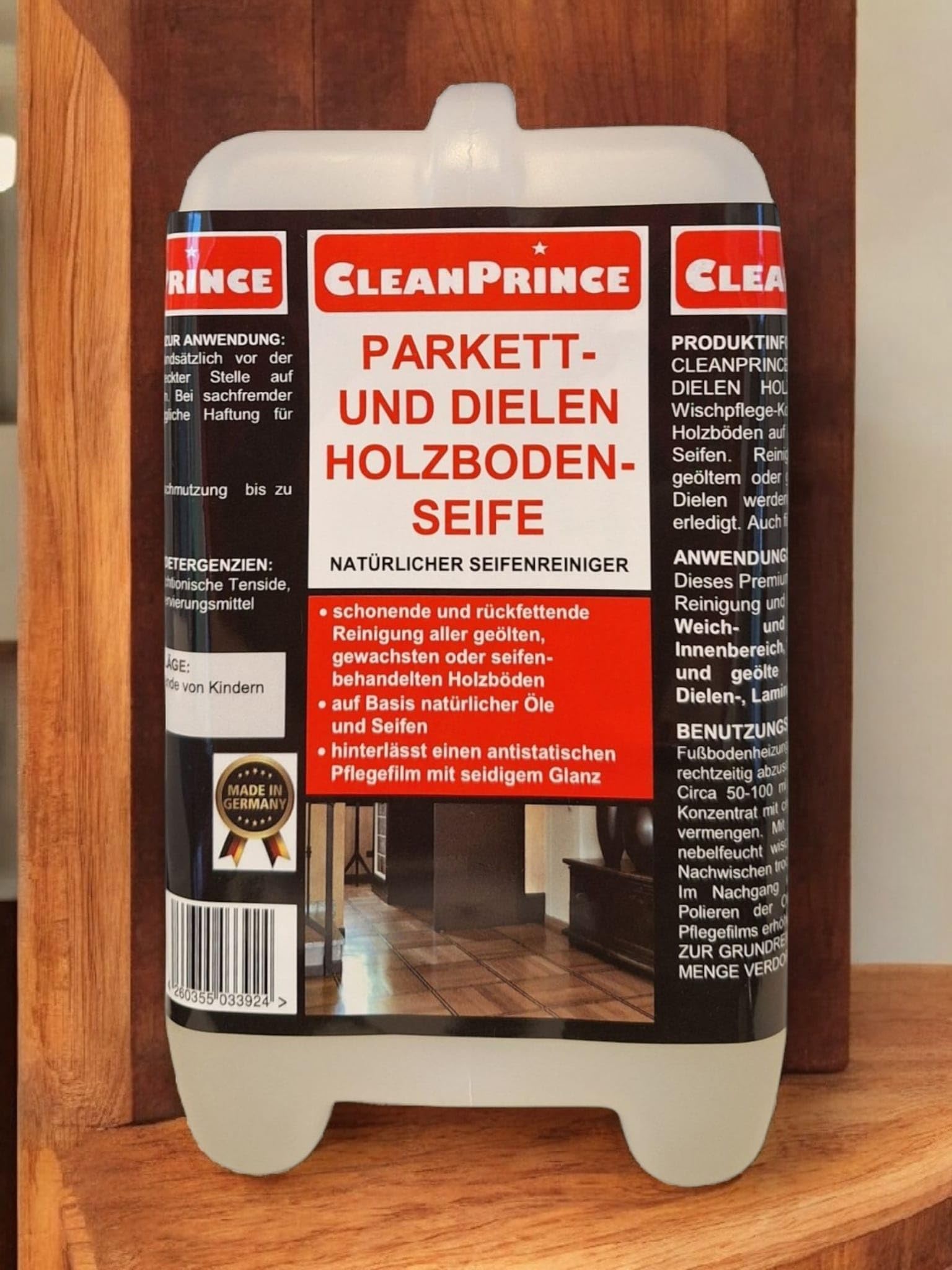 CleanPrince 5 Litros 5000 ml Jabón De Madera Suelos Limpiador Producto Limpieza enceradas tratado con madera, limpieza, en base aceites naturales y Jabones