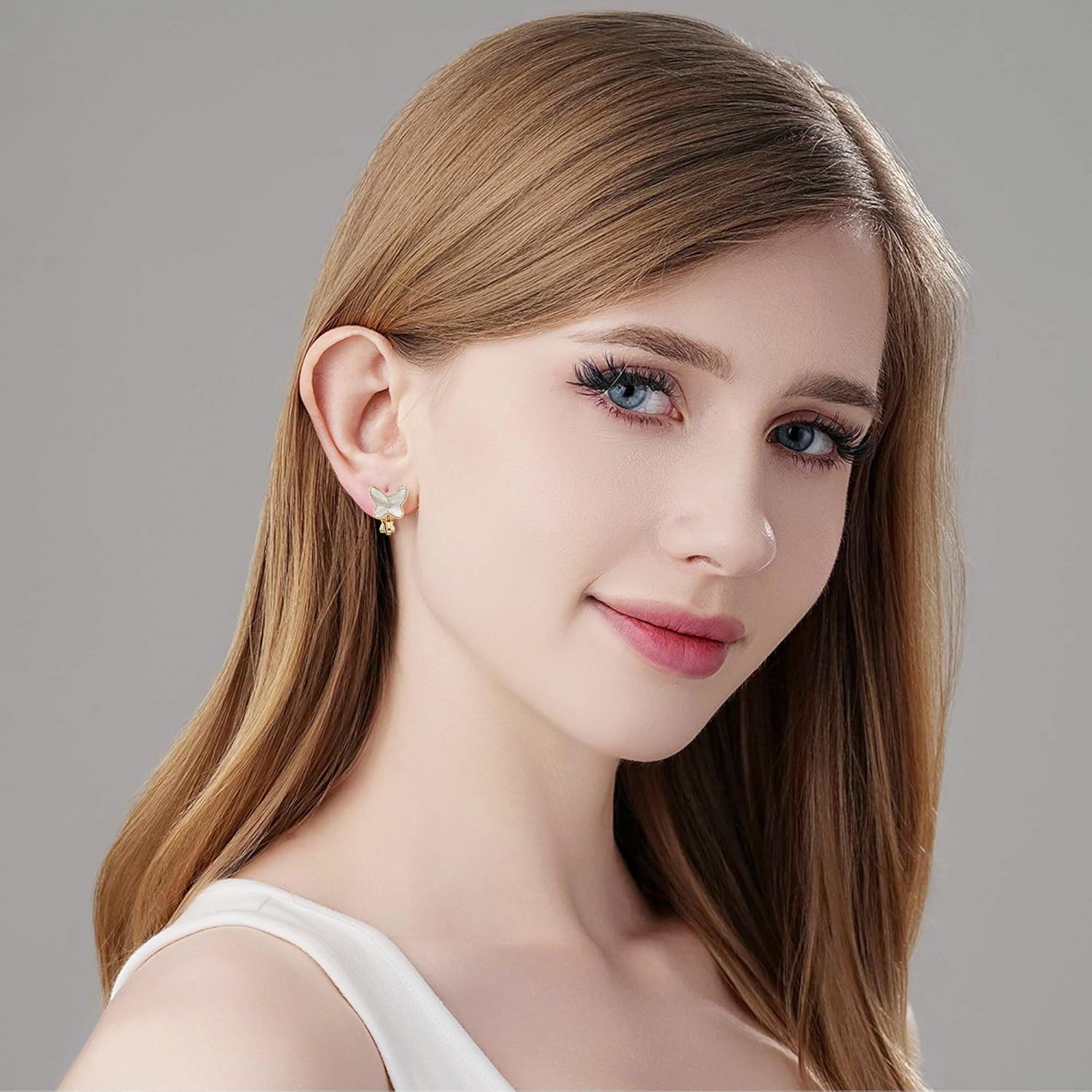 EVEVIC Austrian Crystal Butterfly Clip On Earrings for Women Adjustable Screw Back Non Pierced Earring 14K Gold Plated Hypoallergenic Jewelry - Image 3