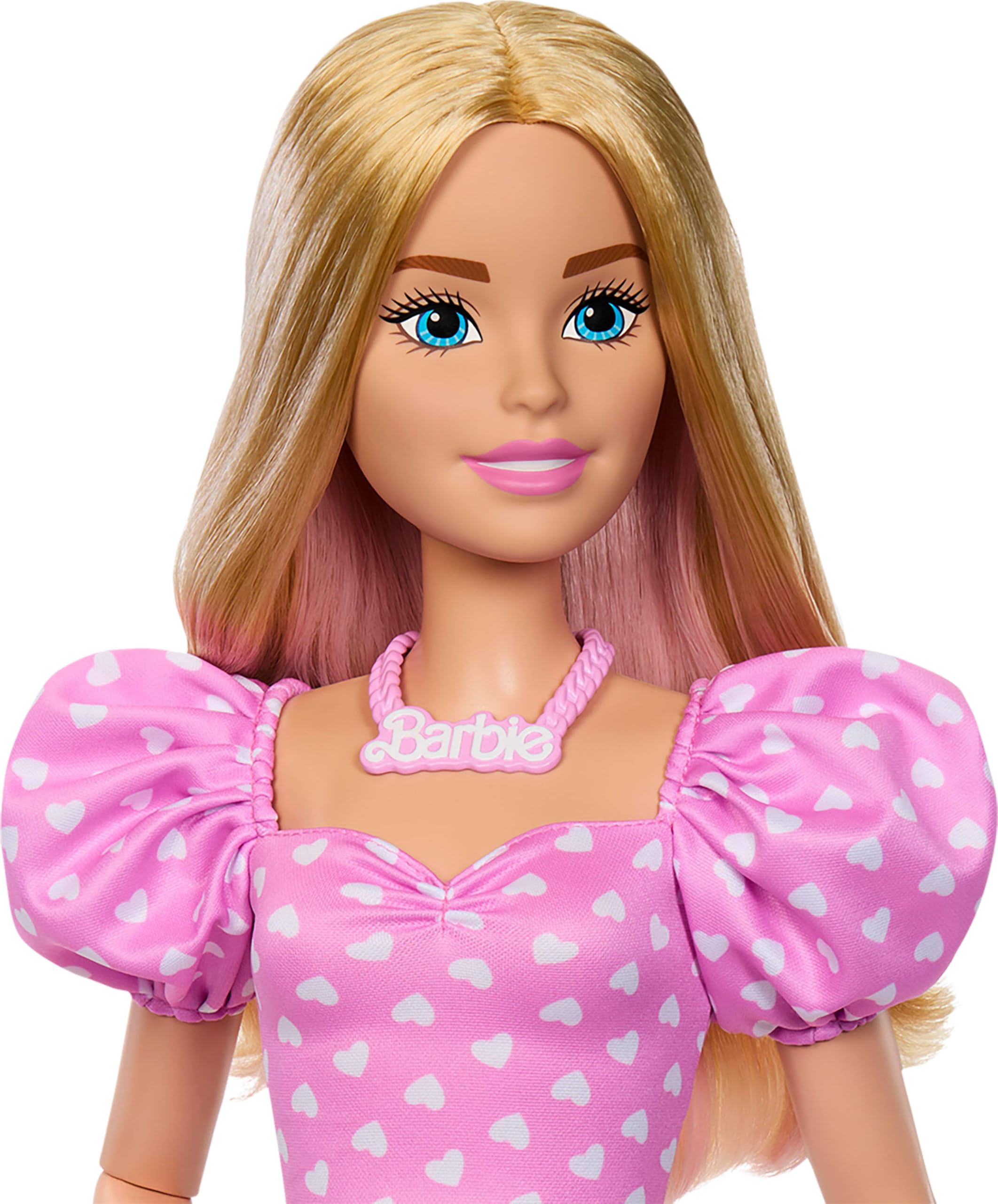 Barbie-Modepuppe blond 71 cm mit Abnehmbarer Kleidung, pinkfarbenem Oberteil, Jeansrock und Cowboystiefeln, Halskette und Handtasche, HYT84