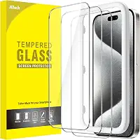 JETech Película de Vidro Temperado para iPhone 15 Pro 6,1 Polegadas, Protetor de Tela com Ferramenta, Compatível com Capa, HD Claro, Pacote de 3 Unidades