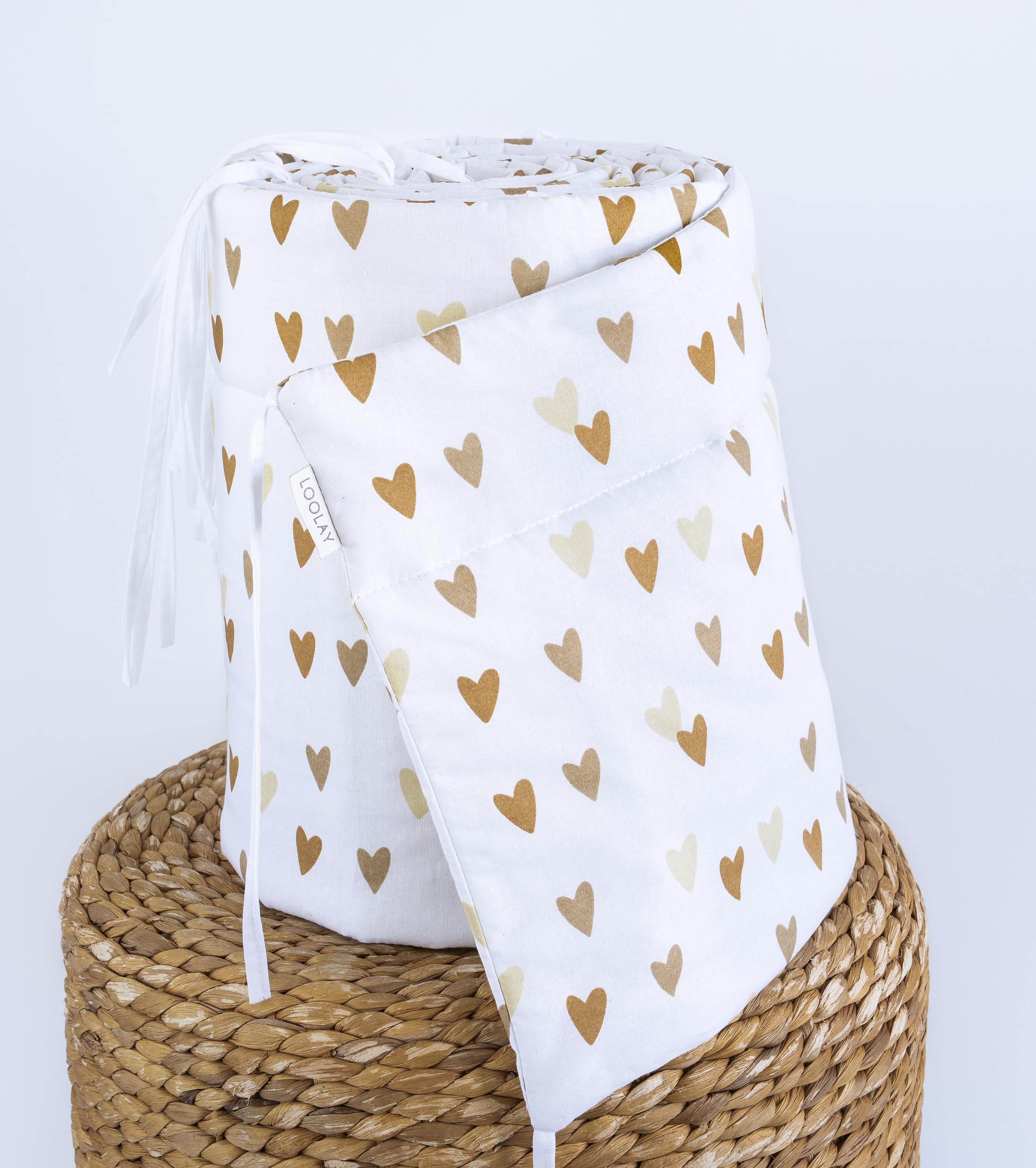 LOOLAY BEIGE BRAUN Herz Herzchen 420, 360, 210, 180 x 30 cm für 140 x 70 oder 120 x 60 cm Baumwolle Netzstoff Handmade - PASST NUR ZU DEN ANGEGEBENEN GRÖSSEN ! (360 cm)