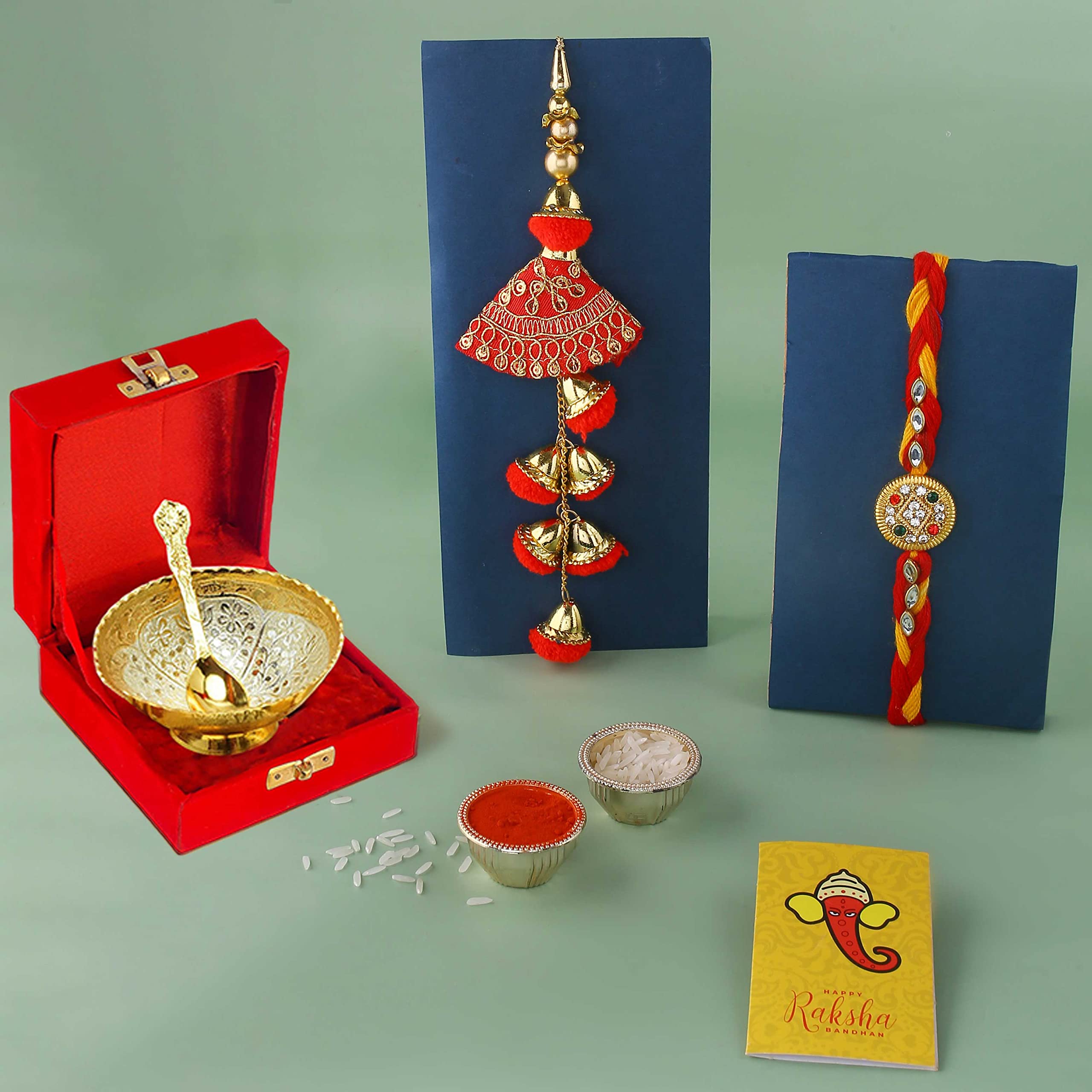 Collectible India Rakhi Gift Combo For Brother and Bhabhi, Premium Silver Plated Bowl Gift Rakhi Gift Set, Rakhi Set Lumba Rakhi for Brother Gift Combo For Bro Men Women