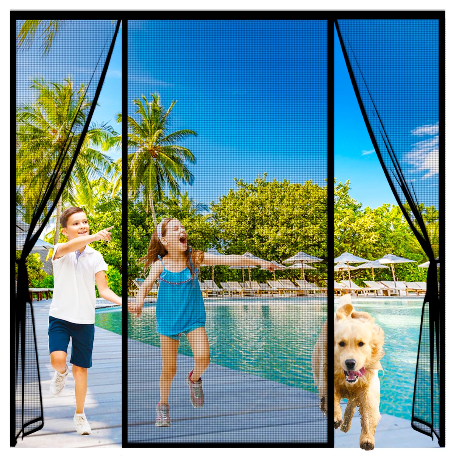 Custom Size Magnetic Fly Screen Door,Reinforced Polyester Double Door Screen Curtain,Anti Mosquito Mesh Fly Curtain,Heavy Duty Bug Mesh Curtain for Sliding Door, Patio, Bedroom-Hands Free,Black