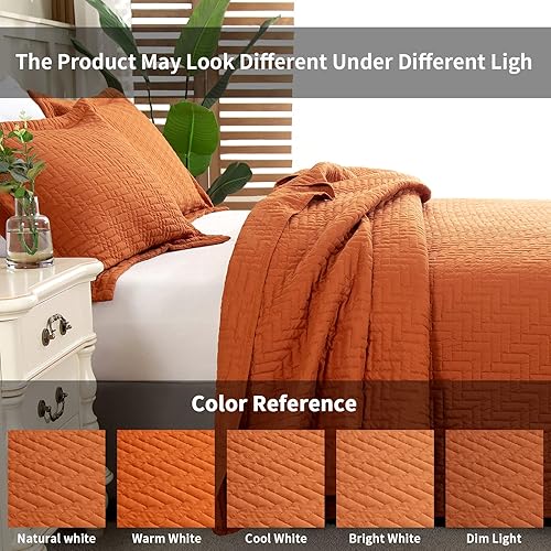 Miniatura 7 de Hygge Hush - Juego de colcha para verano, estilo moderno y grande, apta para todas las estaciones, patrón de cuadrados, caramelo, matrimonial,