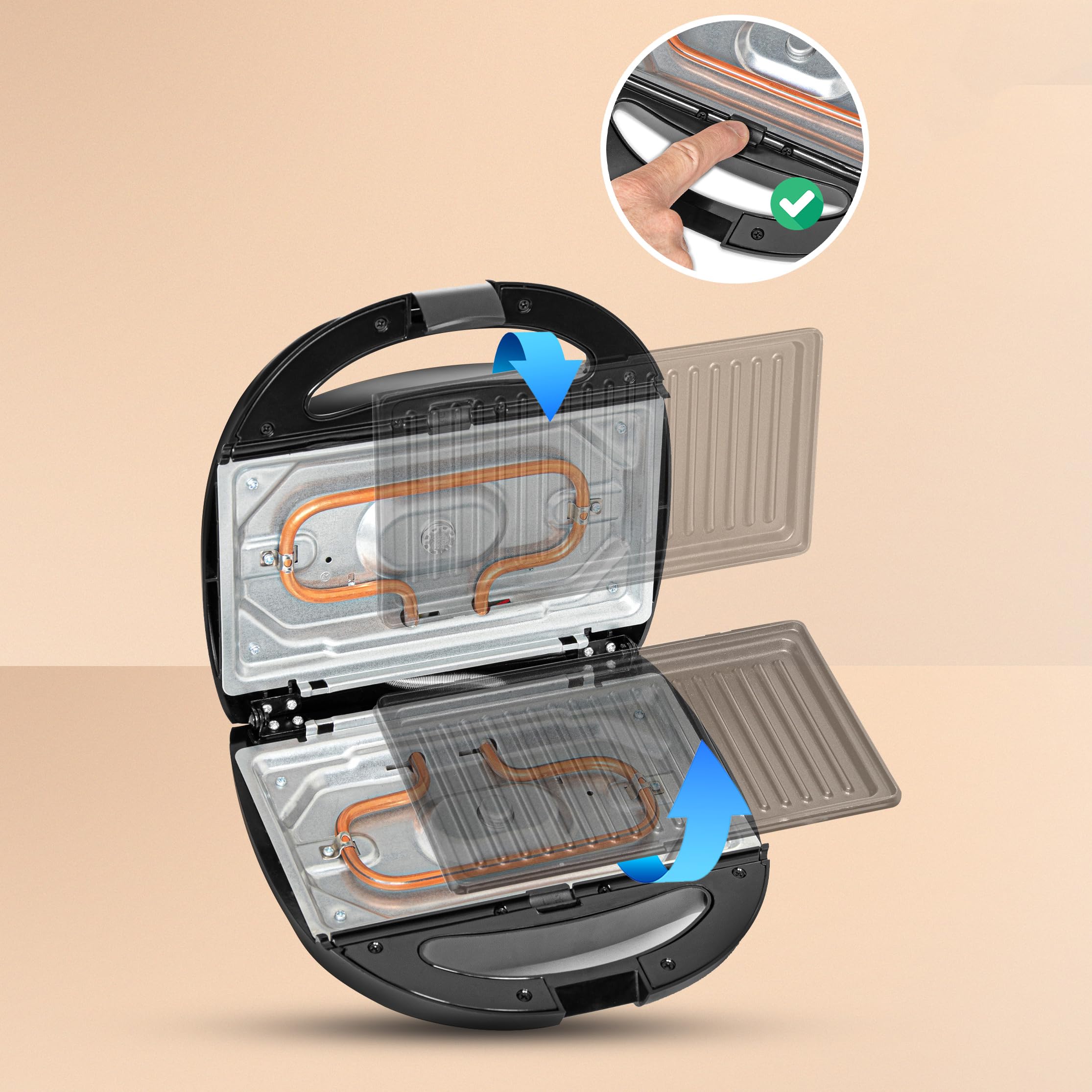 Lehmann Sandwichmaker 5 en 1 avec différentes formes | Gaufrier, grill contact, panini, sandwich, gâteaux sucrés | Comprend 5 ensembles de plaques antiadhésives | 800 W
