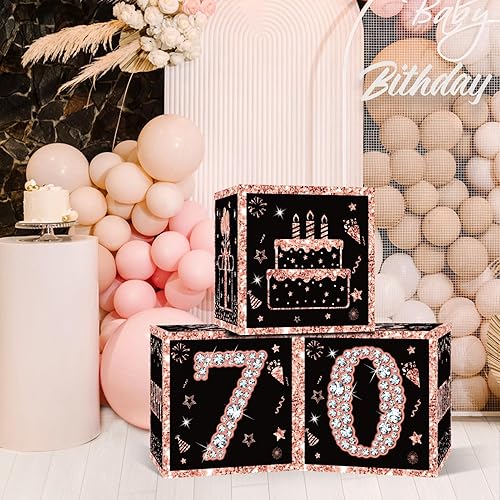 Miniatura 9 de Eiurteao 3 cajas de decoración de cumpleaños número 40 para mujer, cajas de globos de feliz cumpleaños de 40 años de oro rosa, suministros de