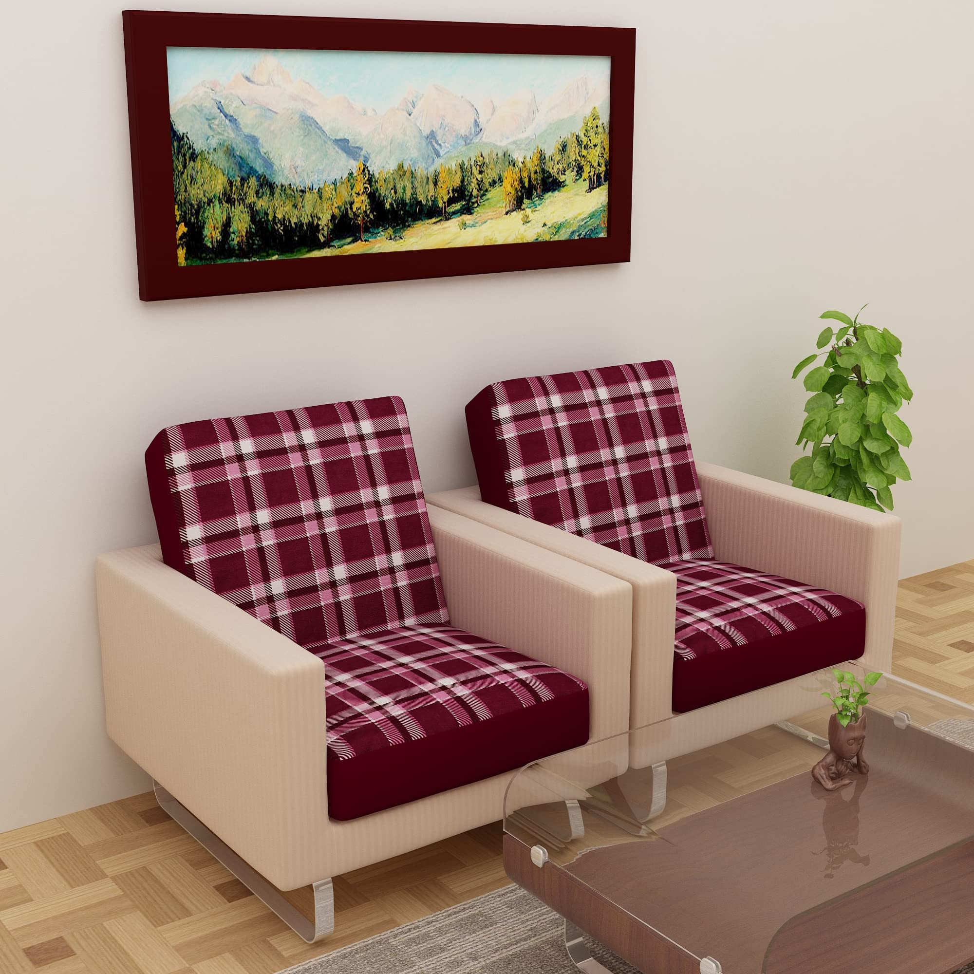 Glassiano Check Printed Terry Polycotton Sofa Seat Protector |Sofa Cover 2 Seater |Color- Striped Maroon (Size: 23 inch X 23 inch) (Pack of 4) (B0BG55M4JT) Amazon Price History, Amazon Price Tracker