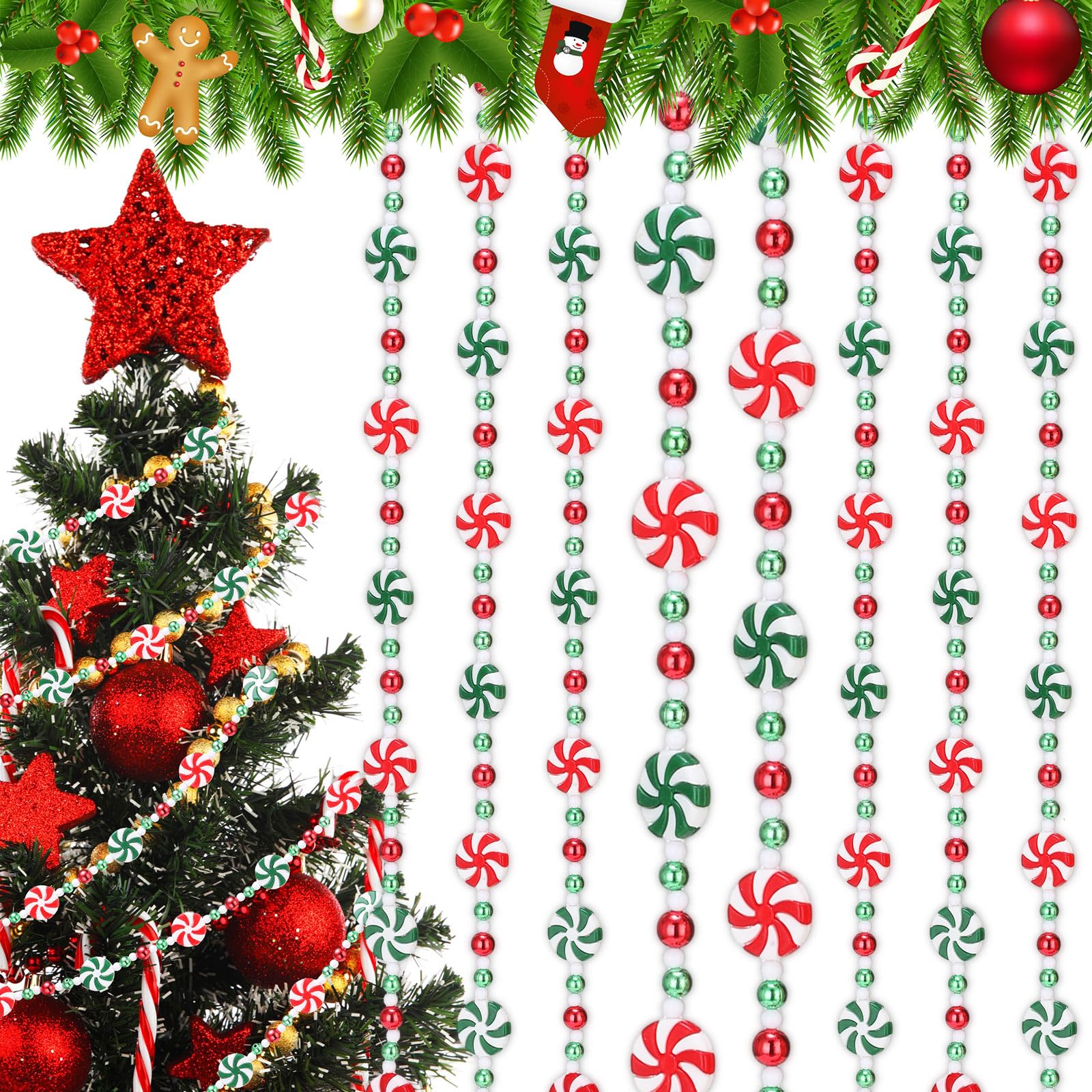 Hiboom 300 Pcs 10mm Christmas Candy Polymer Clay Beads - DIY Craft Ornaments For Jewelry & Tree Decor