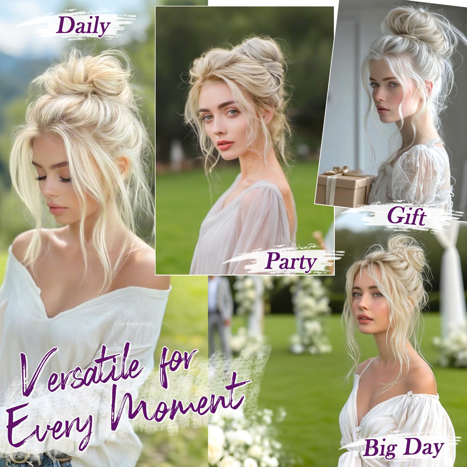 BARSDAR 2 Stücke Messy Bun Haarteil Mit Gummiband, Haar Dutt Haargummi Extensions für Damen Synthetisch Haaren Hochsteckfrisuren Haardutt Haarverlängerung Haarteile - Helles Aschblond & Bleichen Blond