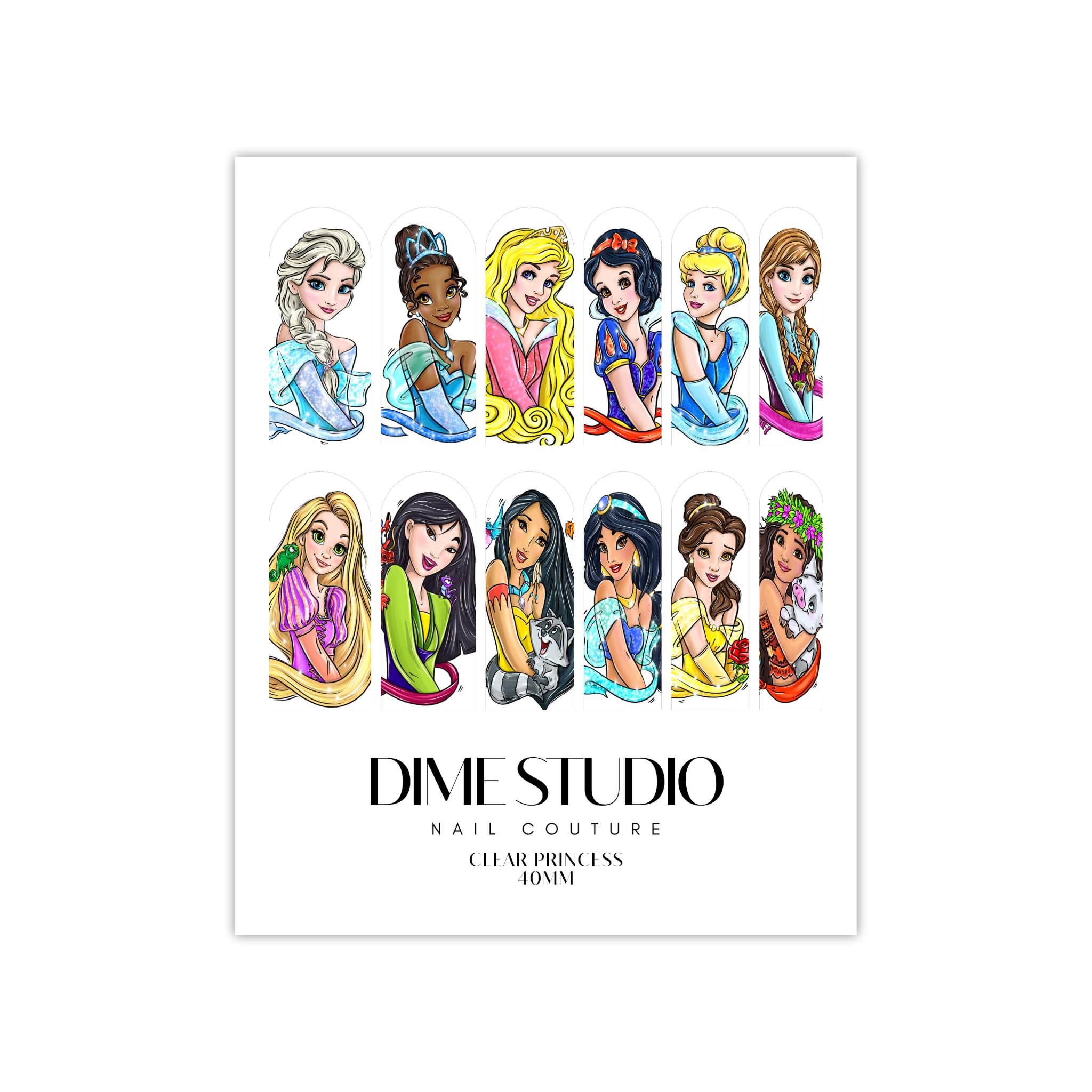 Cute Cartoon Princess Nail Art Decals Jasmine Ariel Elsa Clear Water Transfer Nail Wraps for Acrylic Gel X Press On Nail Extensions Manicure