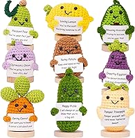 Cheerspace Cheerpal Veggies Crochet Pack with Stand - 9 Handmade Cute Veggie Figurines for Desk Decor & Gifts for Women, Teens, Mom