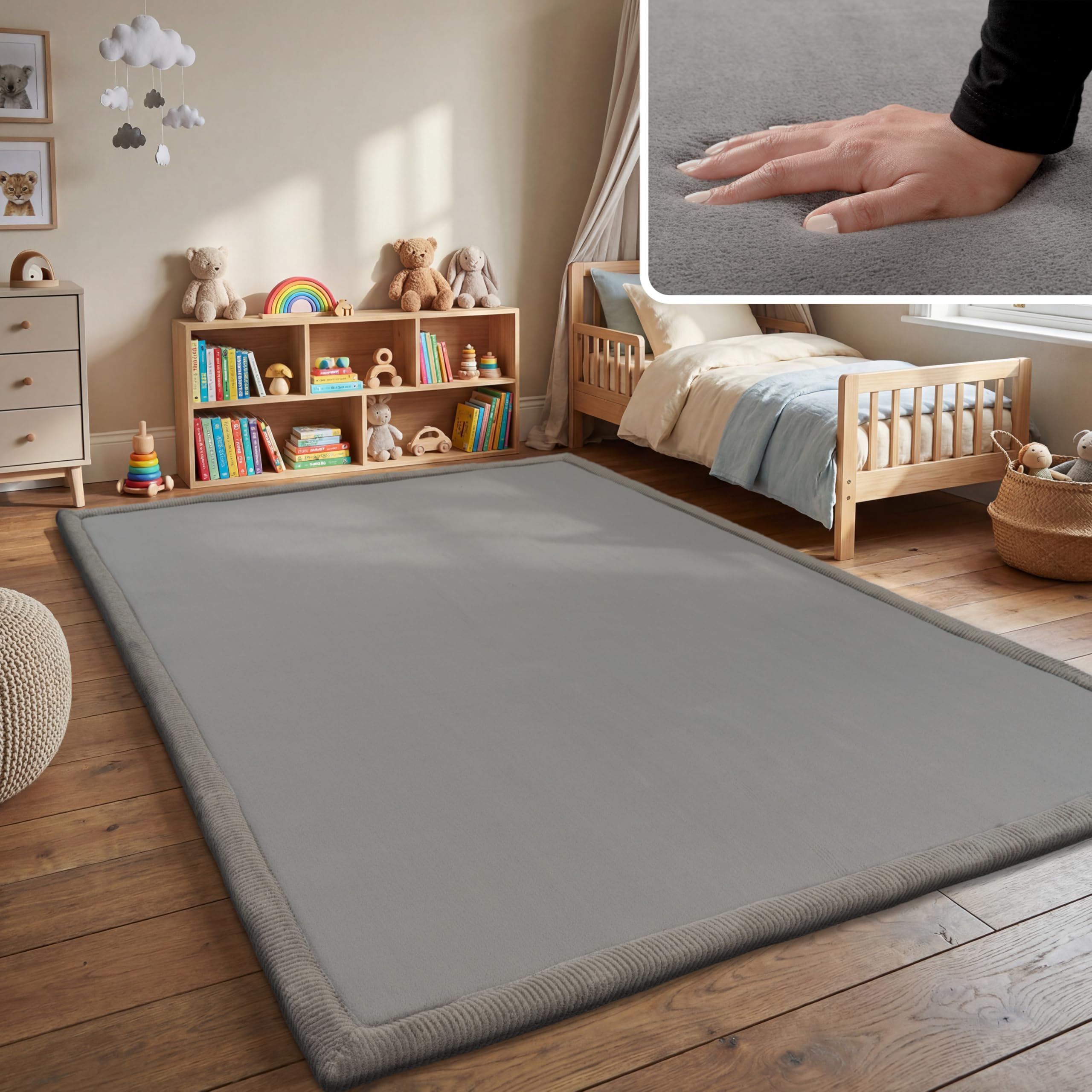 Paco Home Teppich Kinderzimmer Kinderteppich Baby Spielteppich Krabbeldecke Krabbelmatte Weich rutschfest Jungen Mädchen Deko, Grösse:100x200 cm, Farbe:Grau