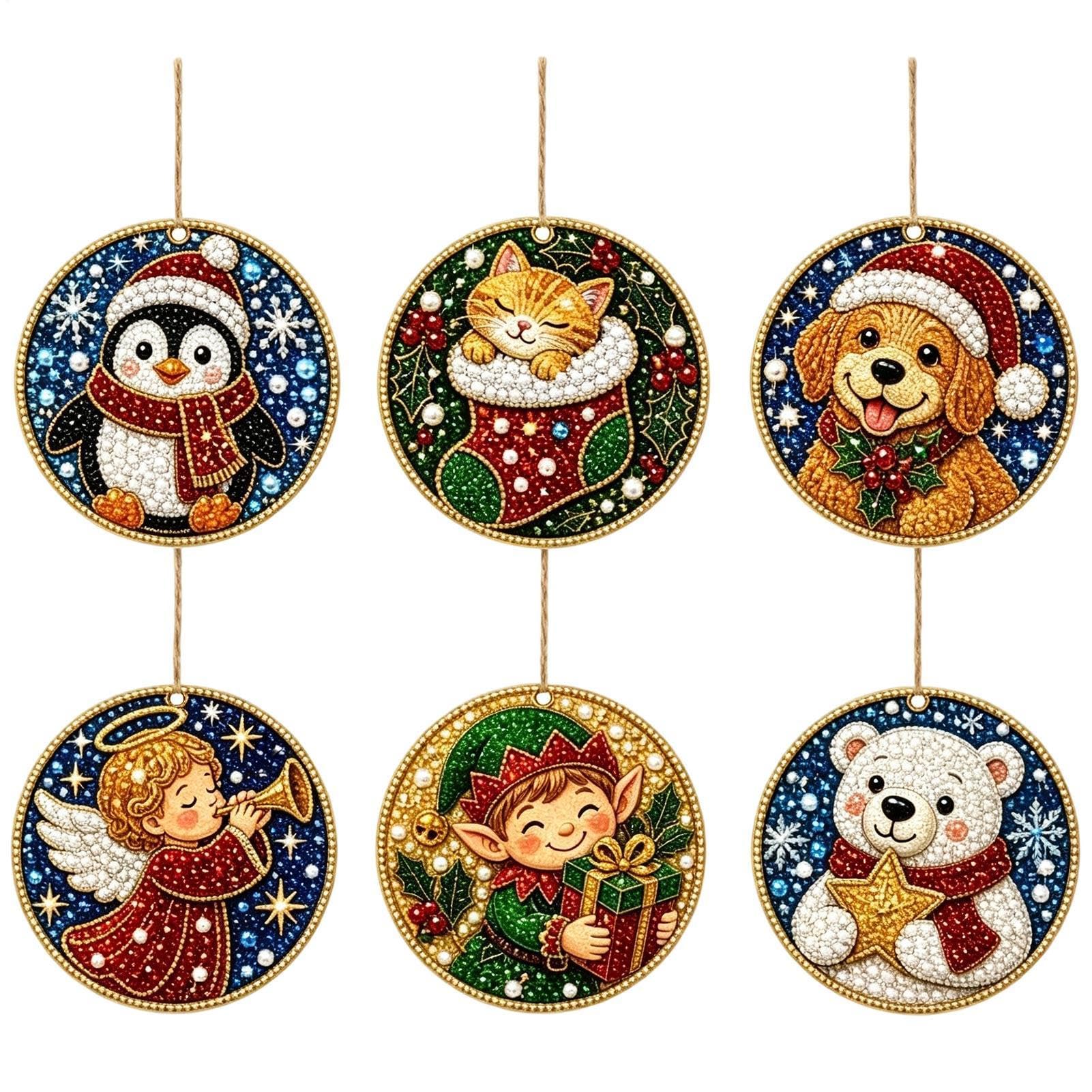 Weihnachts-Perlenkunst-Set 6 Stück niedliche Holzanhänger mit | Perlenmalerei-Anhänger Für Eingang, Fenster, Wand, Schrankgriff, Ladenpräsentation