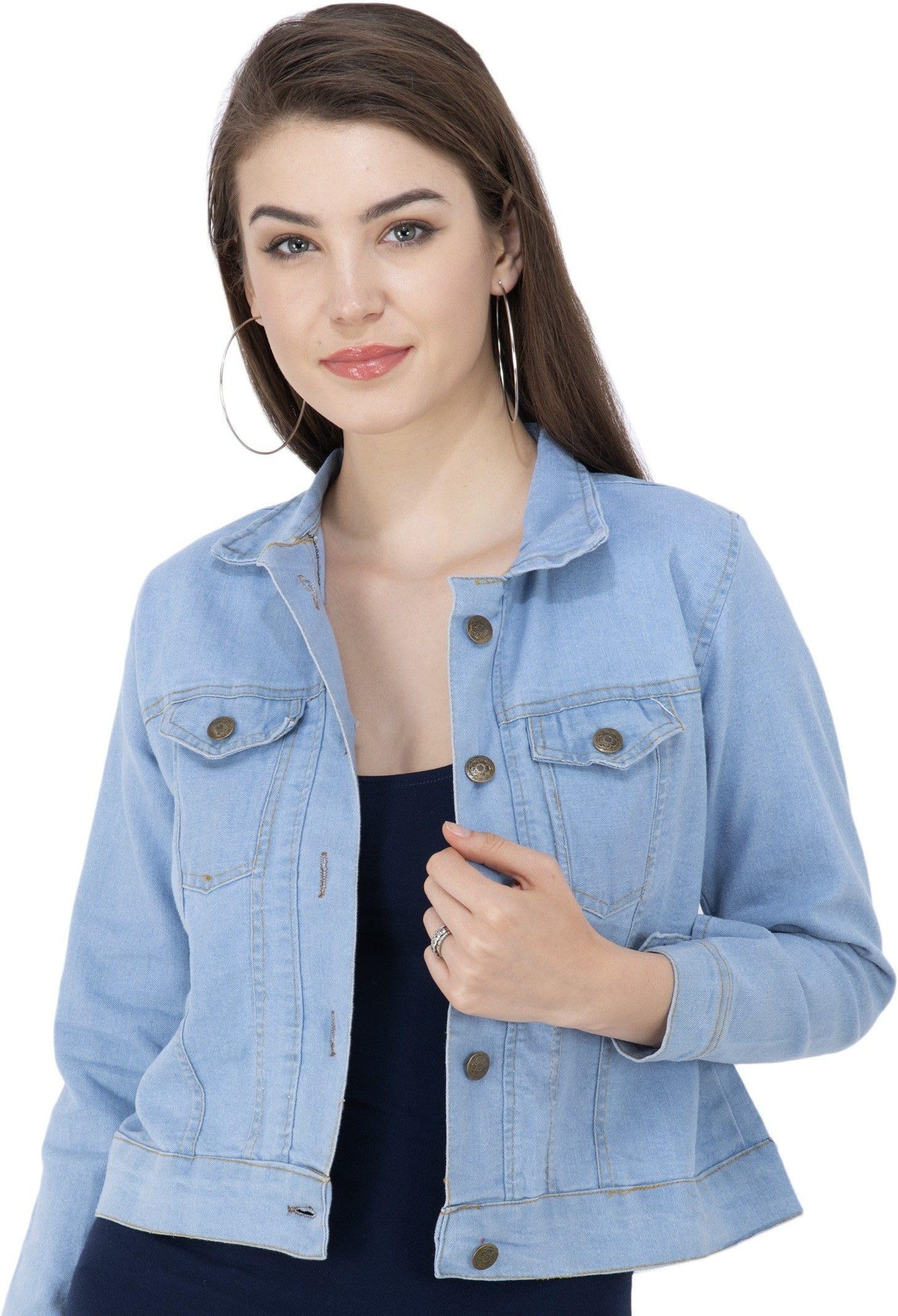 montrez Women's Light Blue Crop Tailored Denim Jacket-picture-28