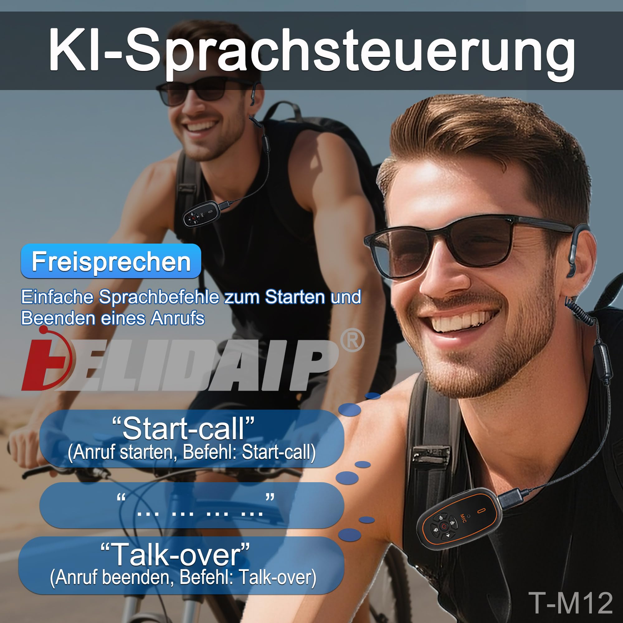 T-M12 Mini Funkgerät mit Headset KI-Sprachsteuerung Hände Frei | Typ-C Wiederaufladbarer 16 Kanäle 28g Leicht Mini Walkie Talkies für Gastronomie Einzelhandel Outdoor Reisen (2 Stück)