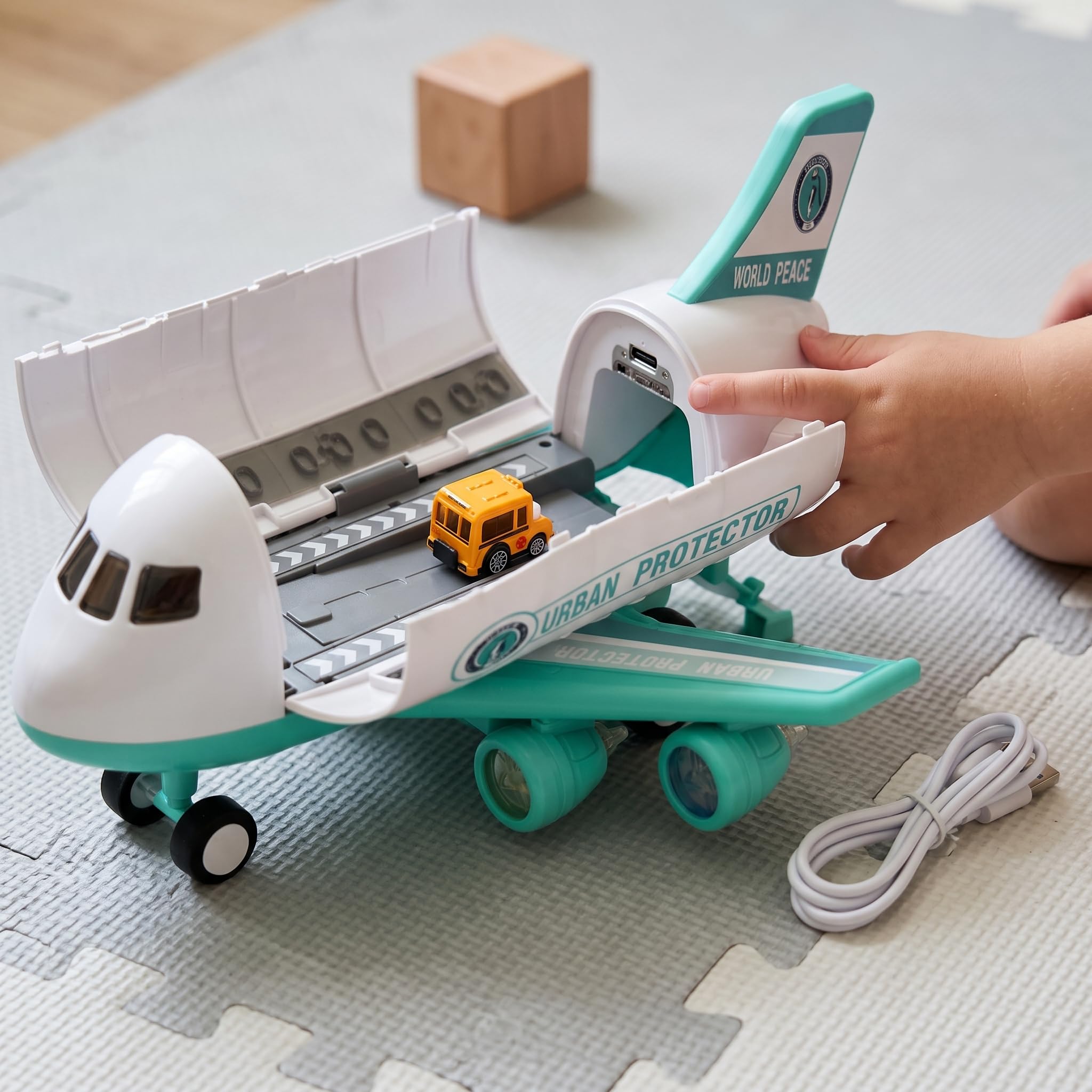 Aereo Giocattolo per Bambini con Veicoli e Suoni, Gioco a Inerzia Ricaricabile, aereo polistirolo per bambini