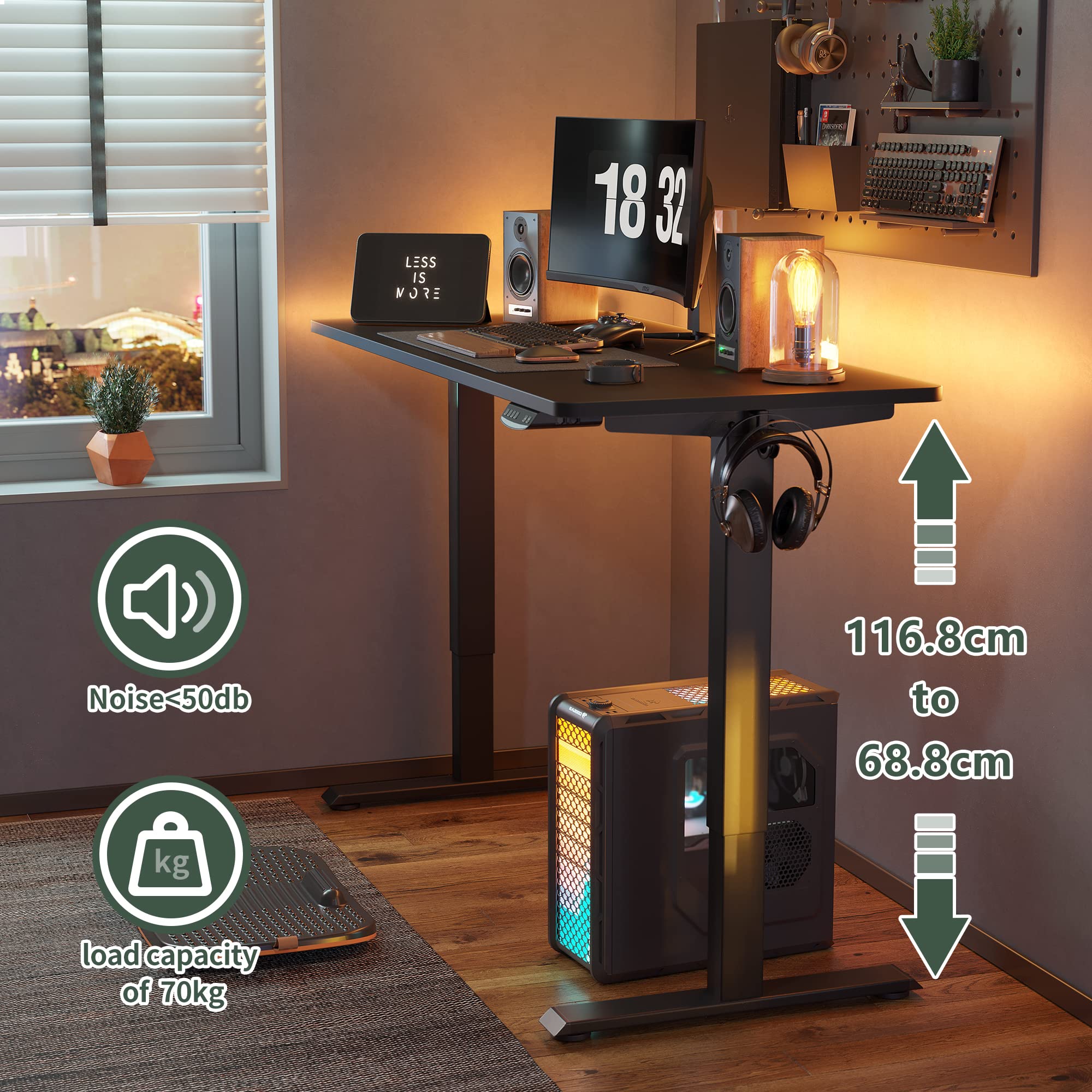 FEZIBO Bureau Assis-debout électrique 140x60 Cm – Réglable En Hauteur (72-114 Cm) – Mémoire, Anti-collision Et Rangement Intégré