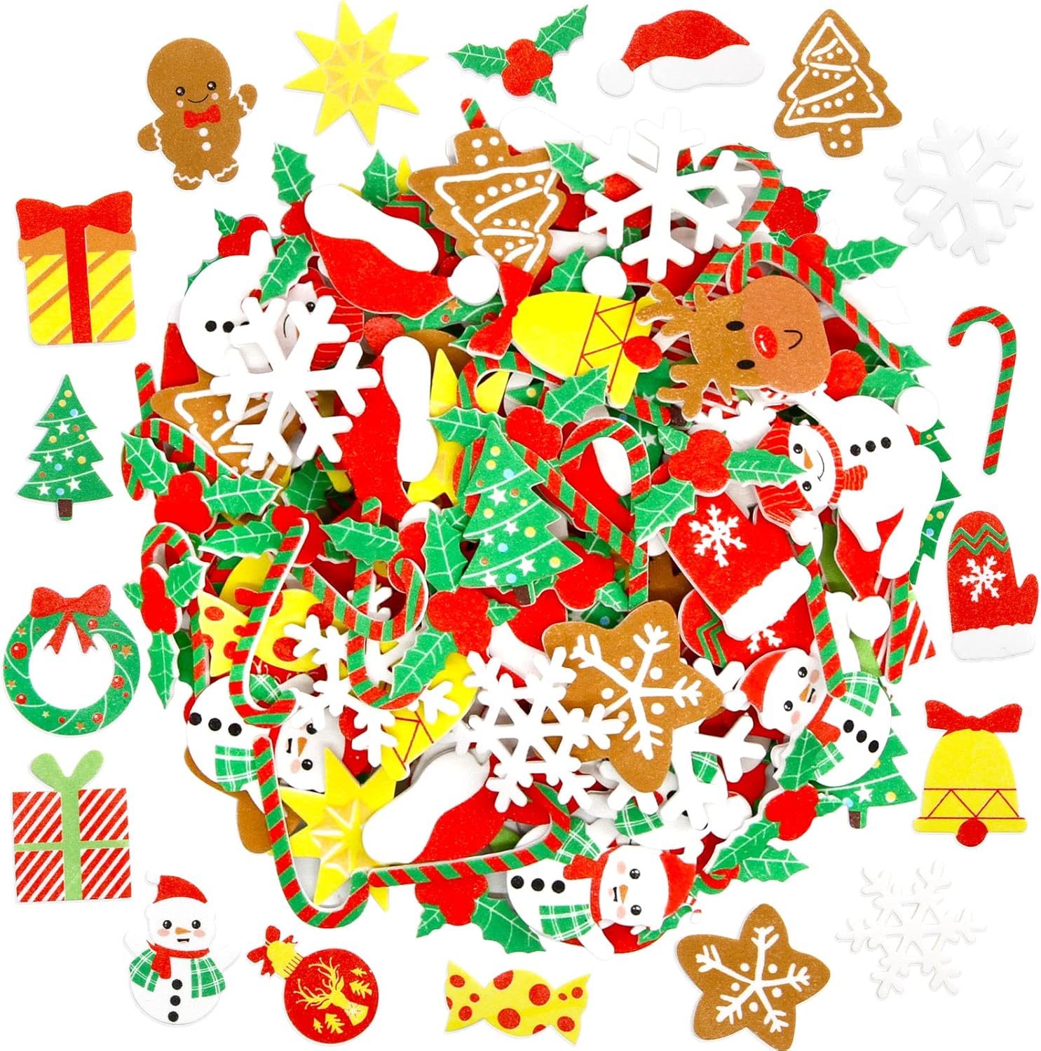 Fancy Land Christmas Foam Stickers Shapes Christmas Craft Sticker for Holiday Party Decoration 300 Pcs