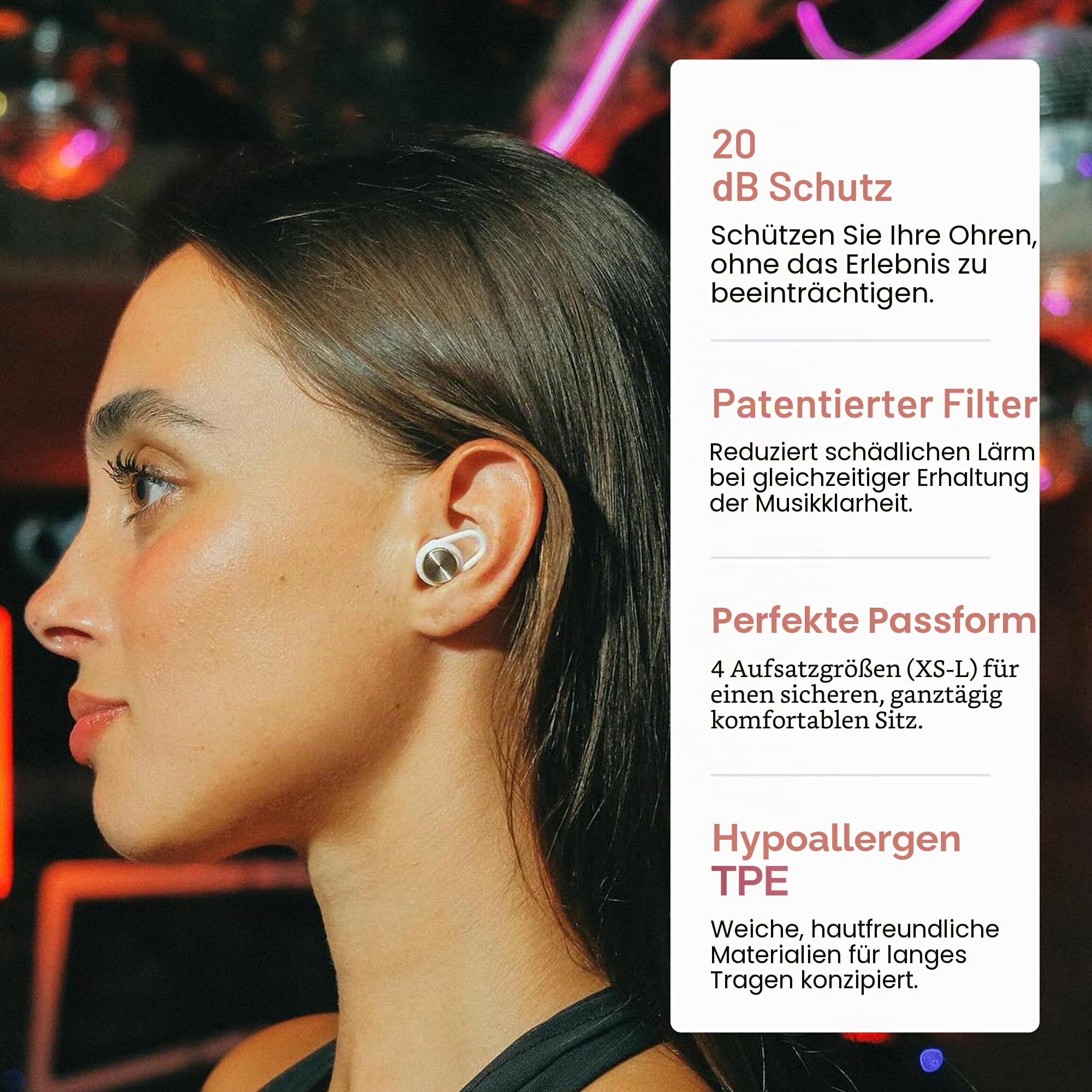 Hears One Konzert-Ohrstöpsel, 20 dB SNR Schallreduzierung, wiederverwendbare Ohrstöpsel für Konzerte und Schlaf, hypoallergener Gehörschutz, geräuschreduzierende Ohrstöpsel mit 4 Spitzengrößen für