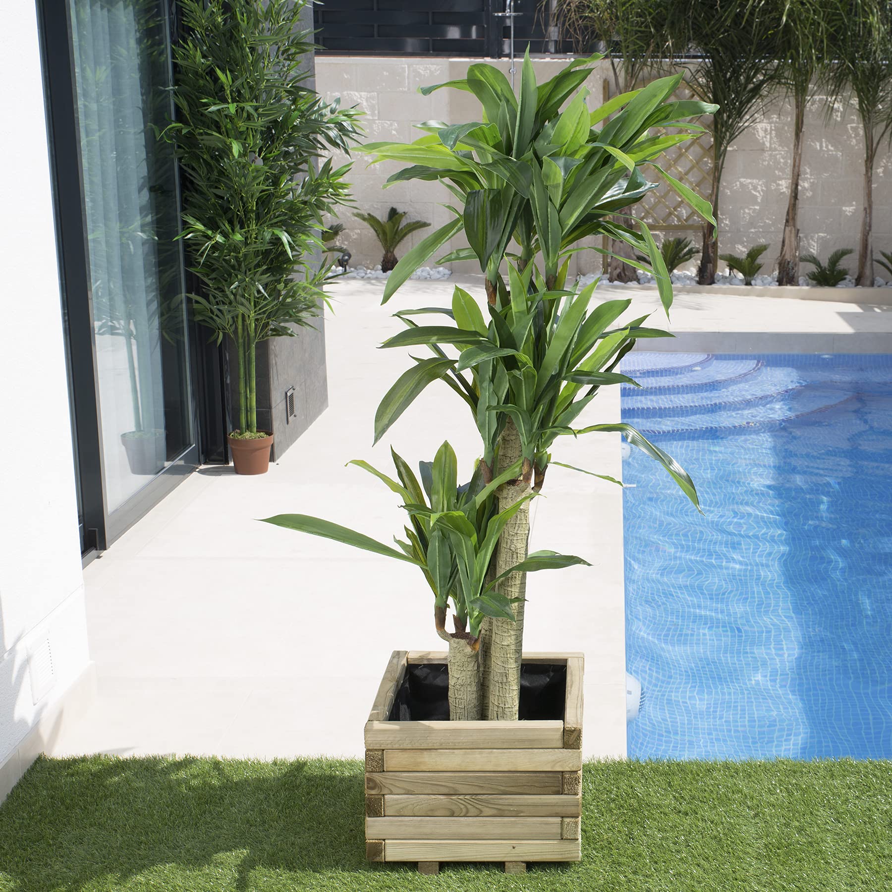 PLANTAWA Planta Dracena 145cm Plantas Artificiales Decoración para Interior y Exterior, Planta Artificial con Maceta para hogar Ideal para salón Cocina terraza o jardín