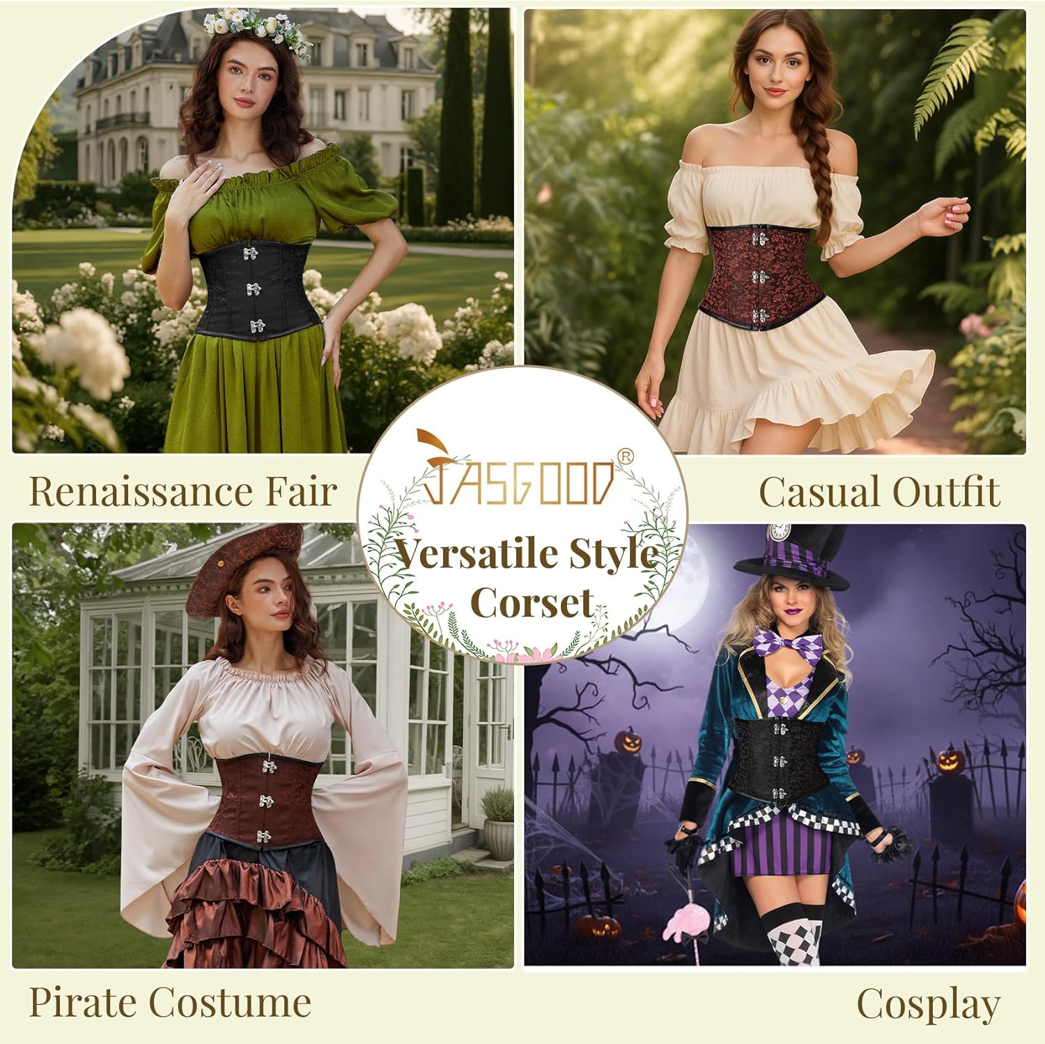 JASGOOD Women’s Black Brown Underbust Corset Belt – Lace-Up Boned Waist Corset Fashion Bustier for Halloween - Image 6