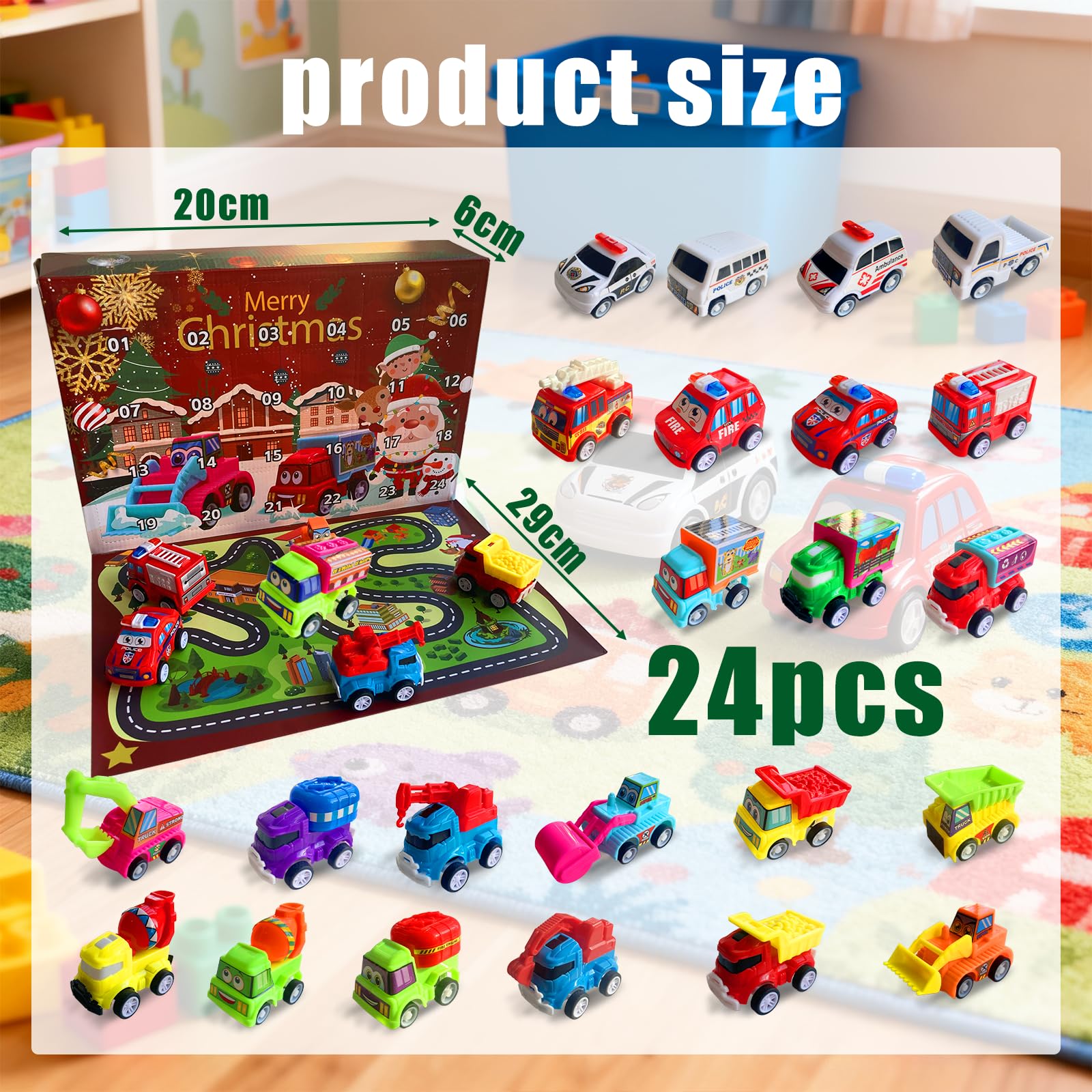 Coches para Niños, 24 pcs juego de regalo para coche, Coche de Carreras, Camiones de Juguete para Niños con Tapete de Juego, Juguetes 3 4 5 6 7 8 Años, Navidad Cumpleaños Fiesta Regalos — view 2