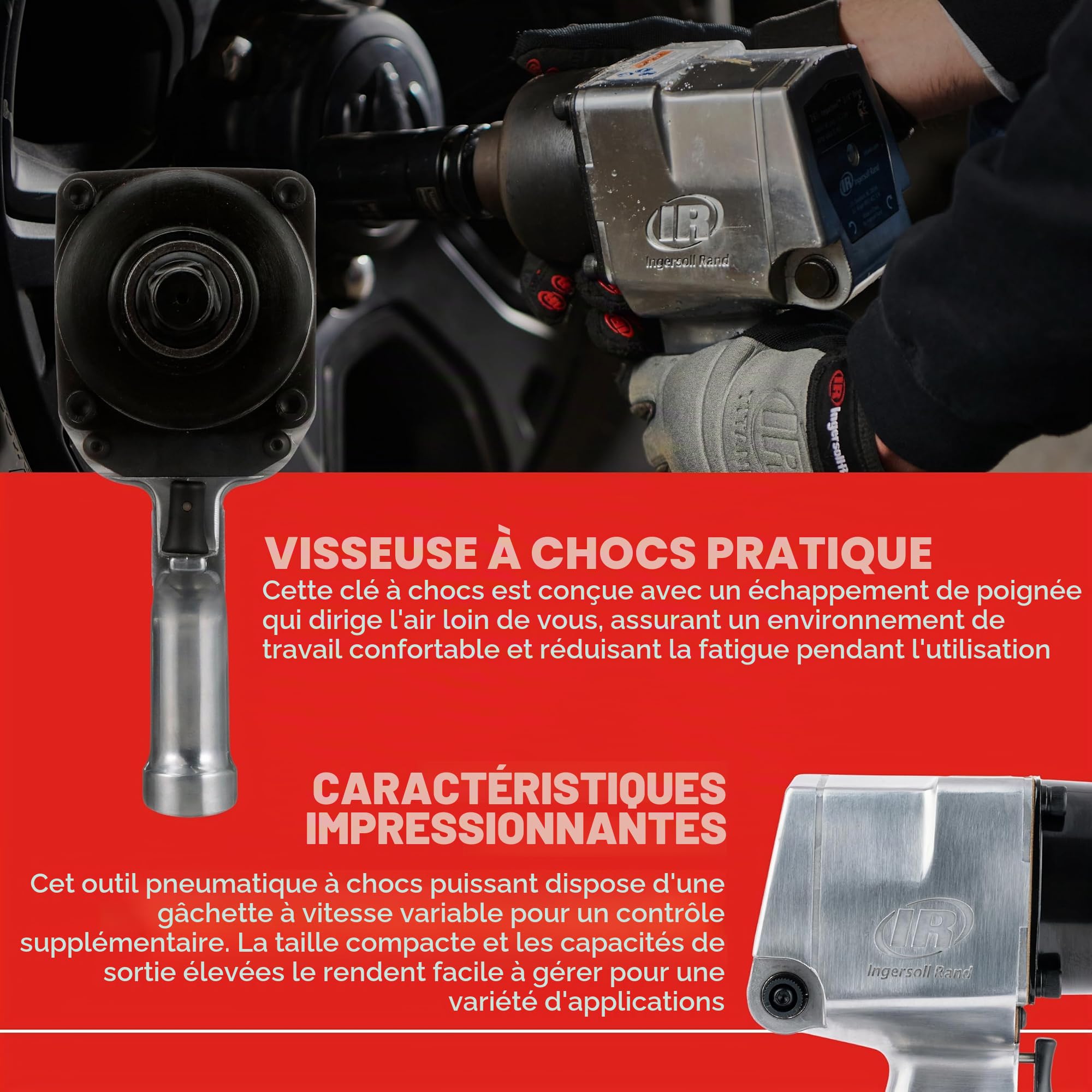 Ingersoll-Rand Clé à chocs pneumatique à usage super intensif 3/4" 261, avec broche standard, performances durables | Dispose d'un couple inverse jusqu'à 1,627 N·m, idéal pour le montage, le démontage et la suspension