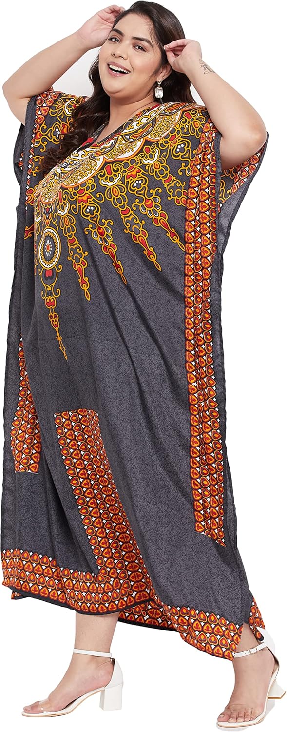Gypsie Blu Women’s Plus Size Printed Caftan Maxi Dress Beach Cover Up, V-Neck Kimono Sleeve Summer Dress - Image 4