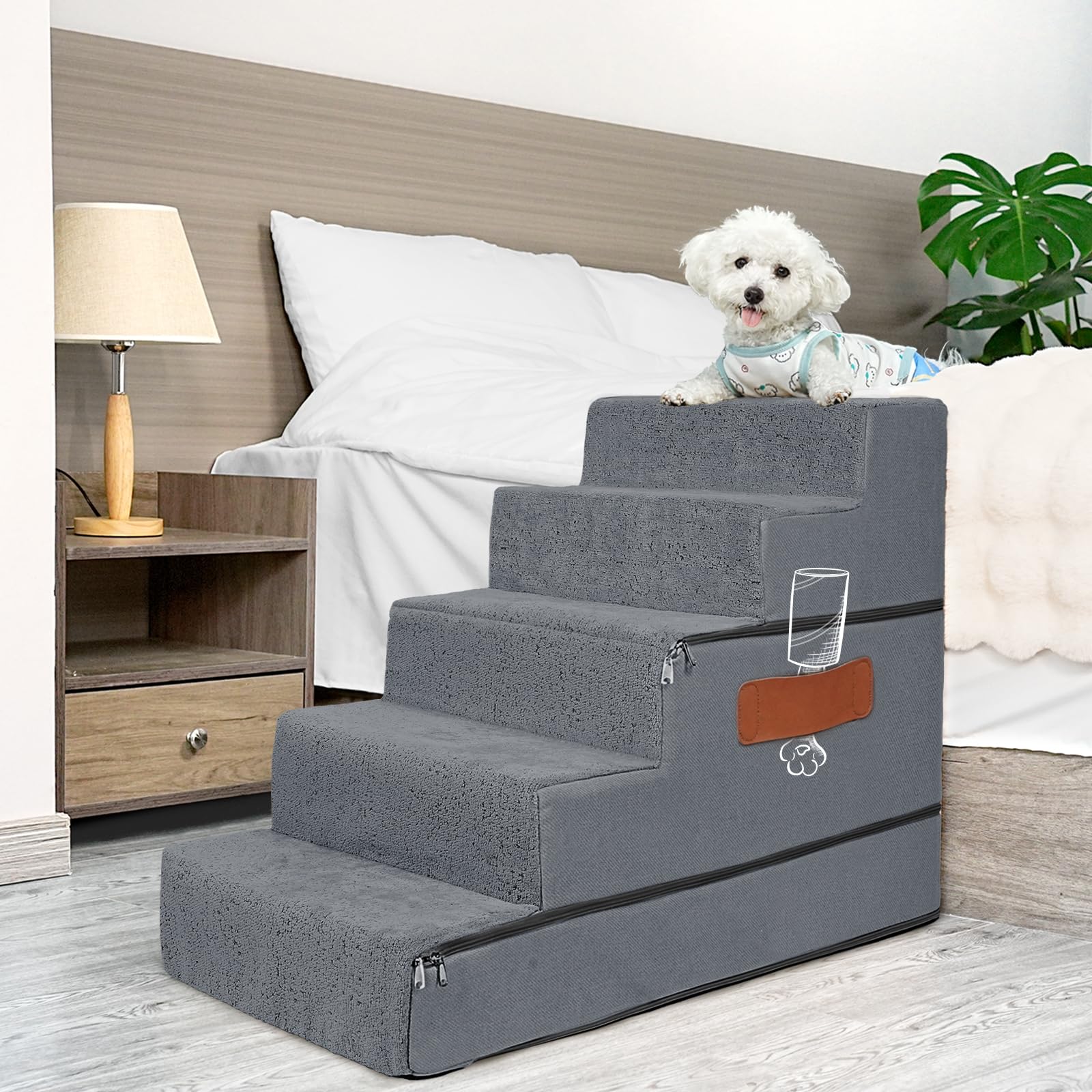 SupetDog Stairs for Small Medium Large Dogs to Get on Bed, Dog Steps for High Bed Couch Car, Pet Stairs for Cats Doggie Puppy Doggy