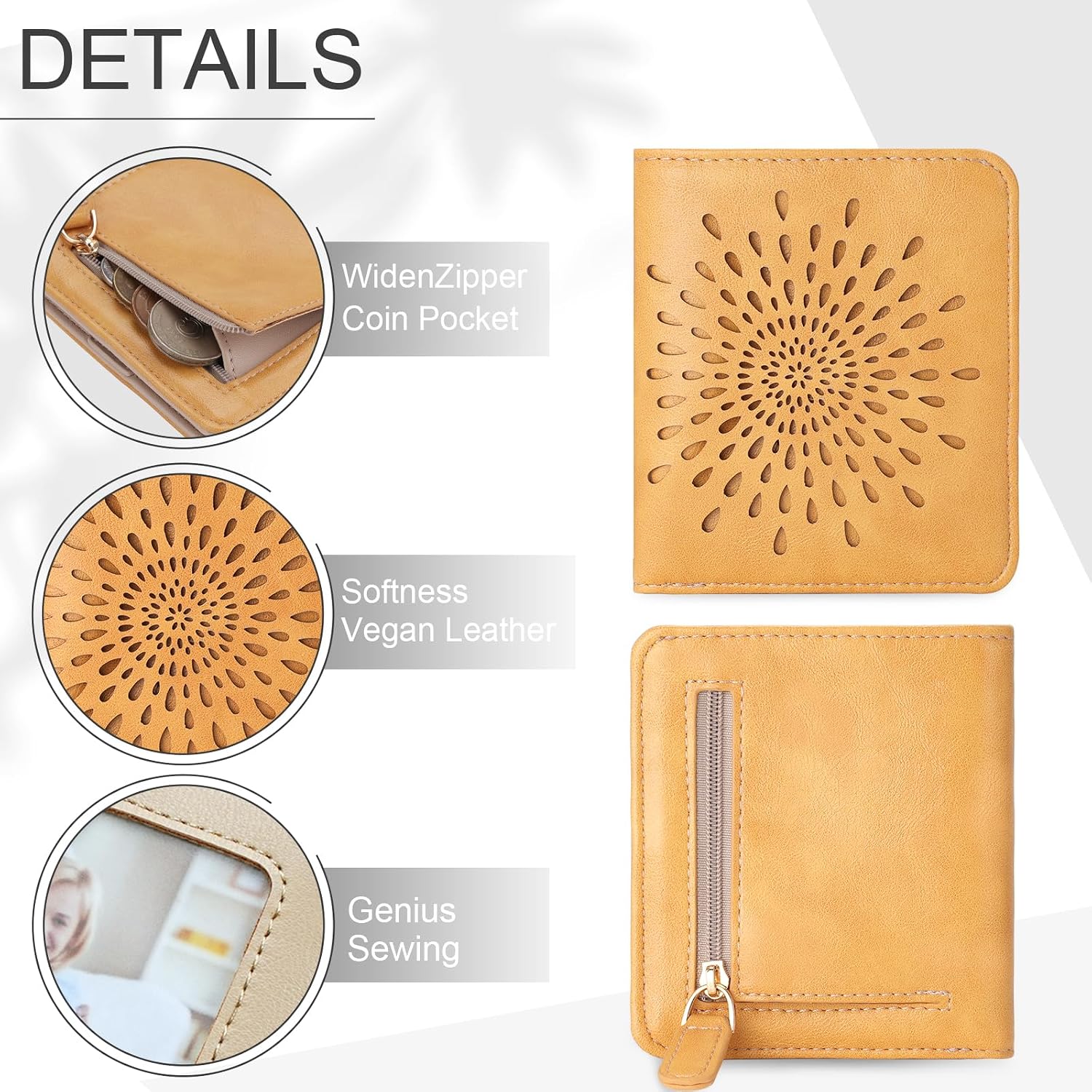 APHISON Womens Wallet, Slim Small Wallet for Women Men RFID Wallet Women Sunflower Leather ID Credit Card Holder whit Zipper Coin Pocket Bifold Compact Wallet image 4