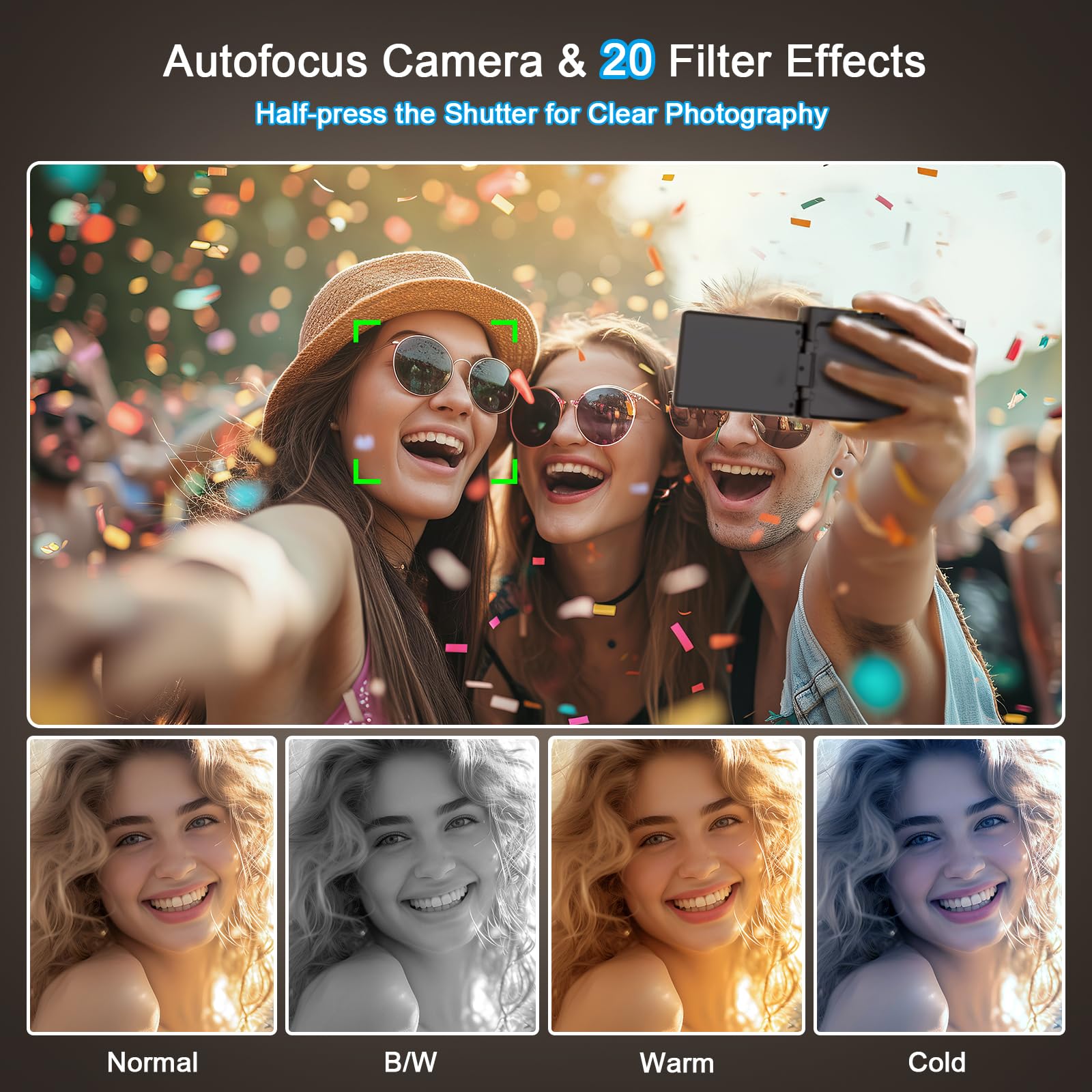 Aparat cyfrowy 4K, 48 MP, 16-krotny autofokus, aparat fotograficzny, 3-calowy ekran LCD z klapką 180°, kompaktowa kamera vlog ze stacją ładującą, 2 baterie 800 mAh, karta 32 GB dla początkujących
