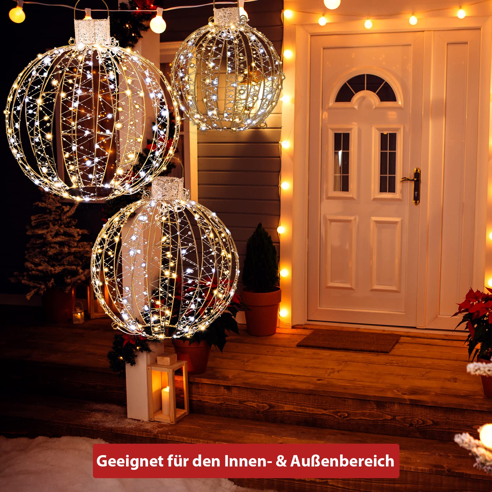 COSTWAY 3er Set LED Dekokugeln, Leuchtkugeln, Weihnachtsbeleuchtung für außen und innen