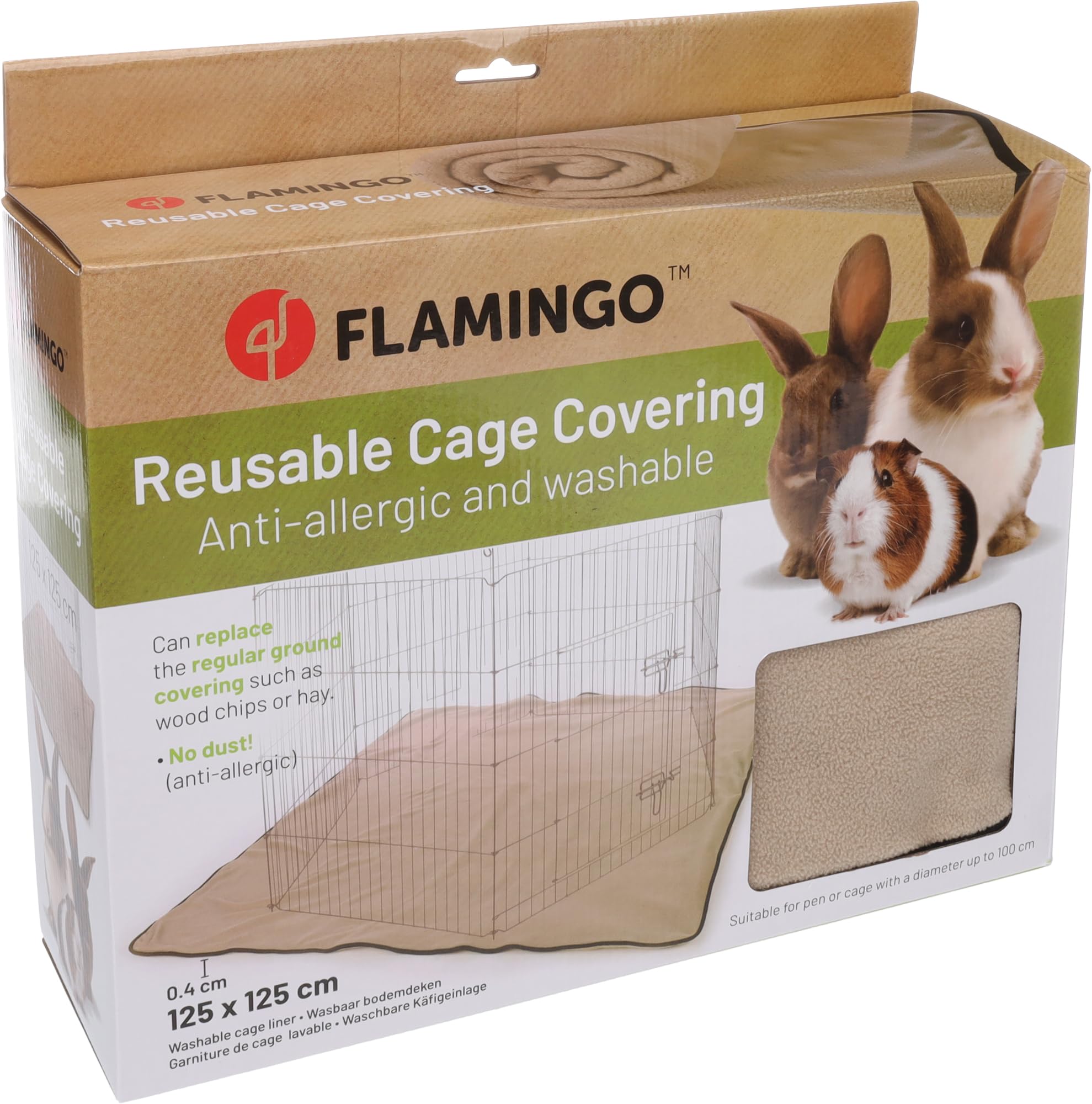 Flamingo Gabbia Criceto - Tappetino Assorbente Taupe 125x125x0,4 cm - Tessuto 3 Strati - Asciugatura Rapida - Lavabile 40°C - Senza Polvere - per Conigli e roditori
