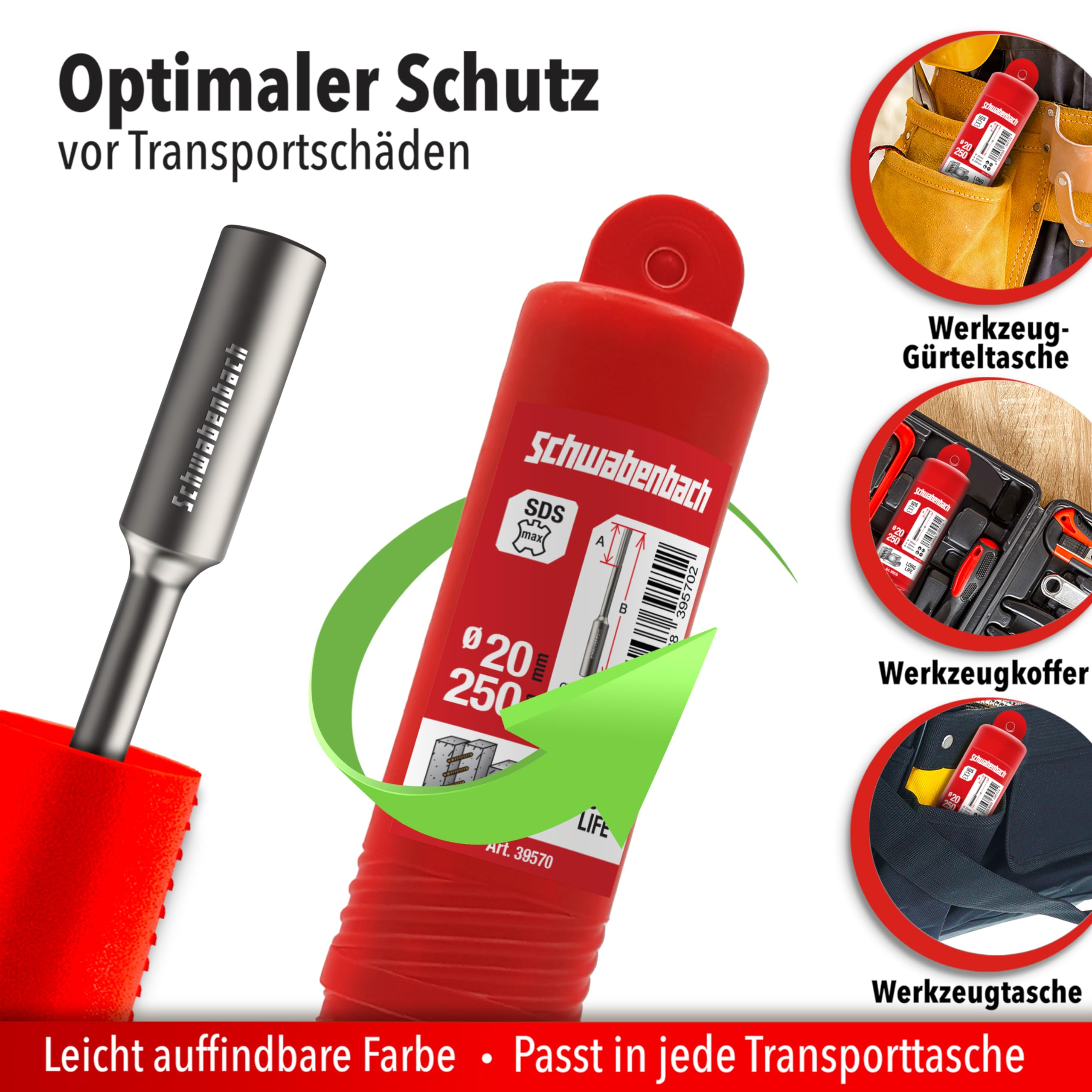 SCHWABENBACH® Insertador SDS Max para Picas de Tierra 250 x Ø32 mm – Herramienta para Clavar Varillas de Puesta a Tierra, Piquetas y Anclajes – Interior Ø20,5 mm, Acero Robusto para Martillo Demoledor