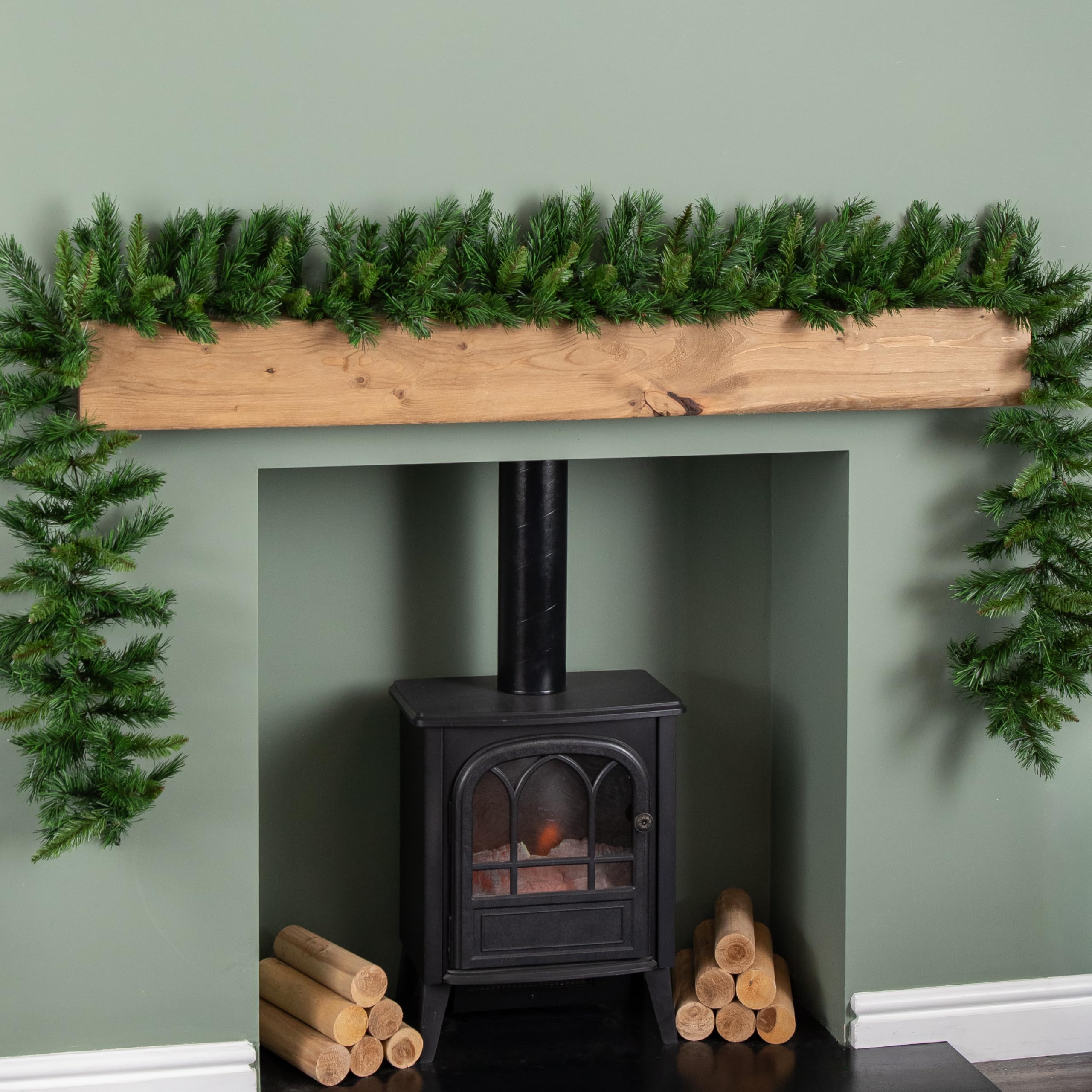 Samuel Alexander Green 2.7M (9Ft) Plain Kateson Fir Christmas Garland With 180 Tips