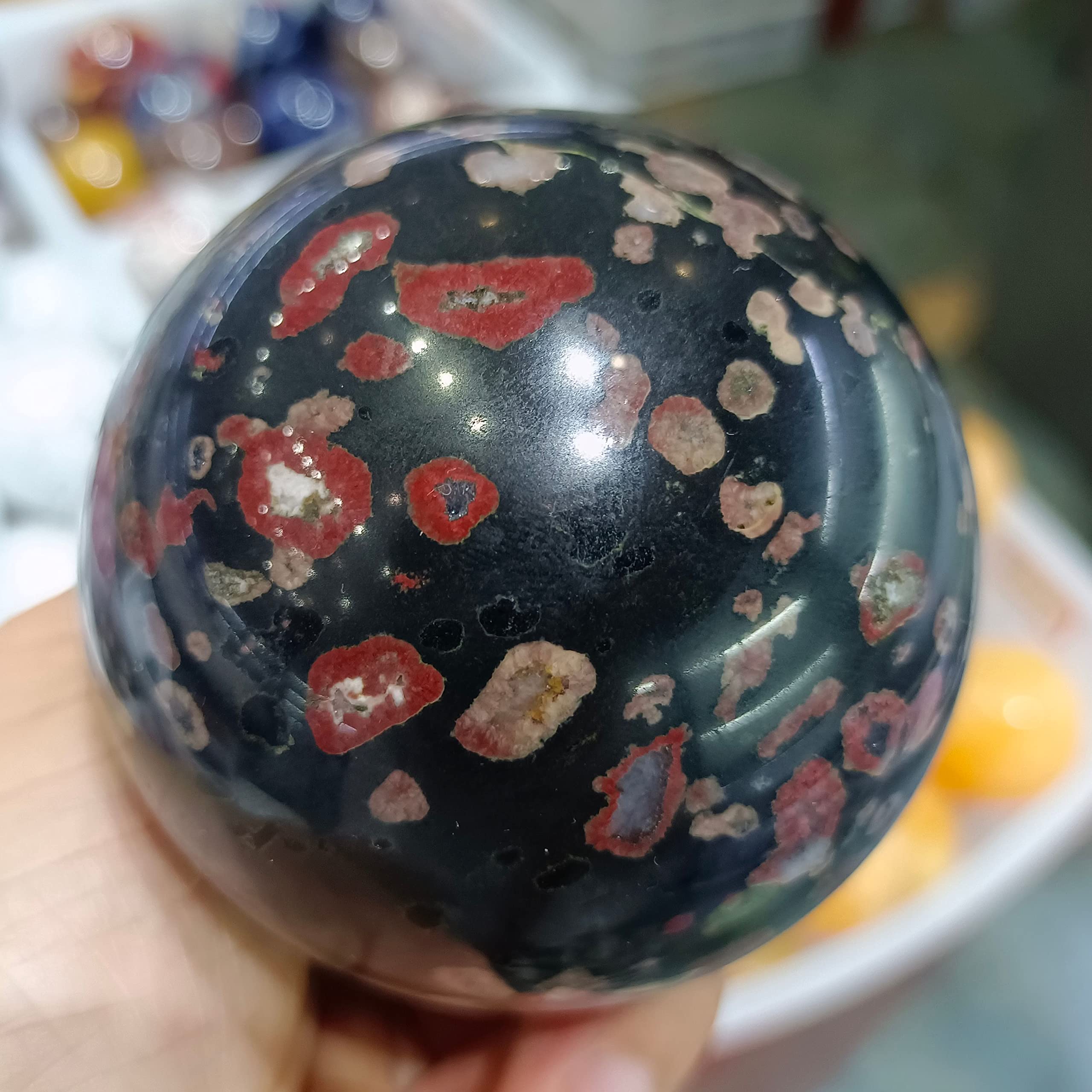 Cristallo Naturale Grezzo Naturale Fiore di Prugna Sfera di Giada Sfera Sfera di Cristallo di Quarzo Mento Collezioni di casa (Size : 650-700g)