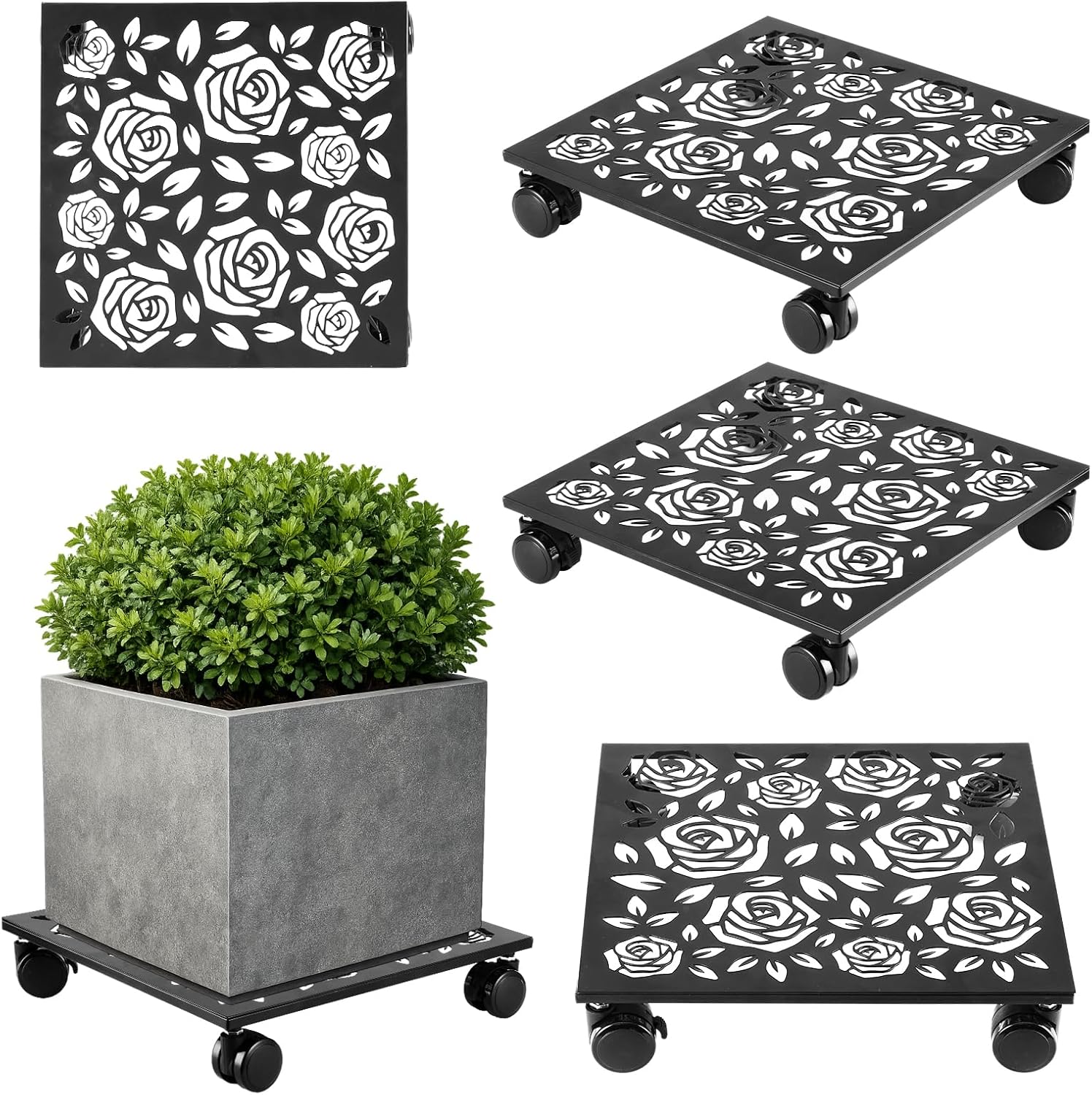 Plant Caddy with Wheels, 3 Pack 12” Rolling Plant Stand Plant Rollers Heavy Duty Plant Dolly with Casters Indoor & Outdoor Wrought Iron Metal Plant Tray with Lockable Wheels for Large Flower Pots