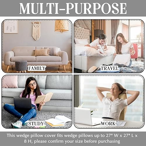 Miniatura 7 de Preboun 2 fundas de almohada de cuña de larga duración con cremallera, fácil de limpiar para dormir en casa, se adapta a almohadas de cuña de 27 x