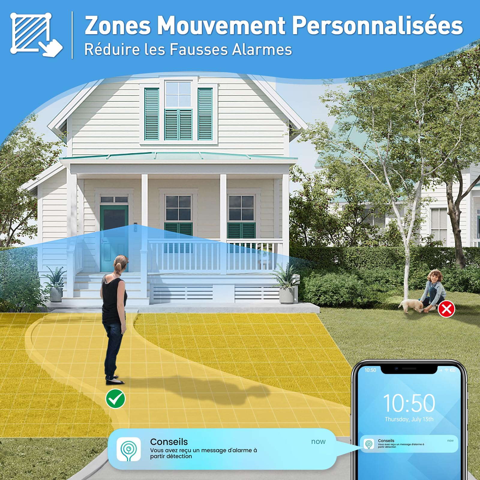 XTU Sonnette Vidéo 2K sans Abonnement, Compatible Alexa et Google | Batterie 4800mAh, stockage local et cloud, Wi-Fi 2,4 GHz, vision HD 2K, compatible Alexa et Google Home.