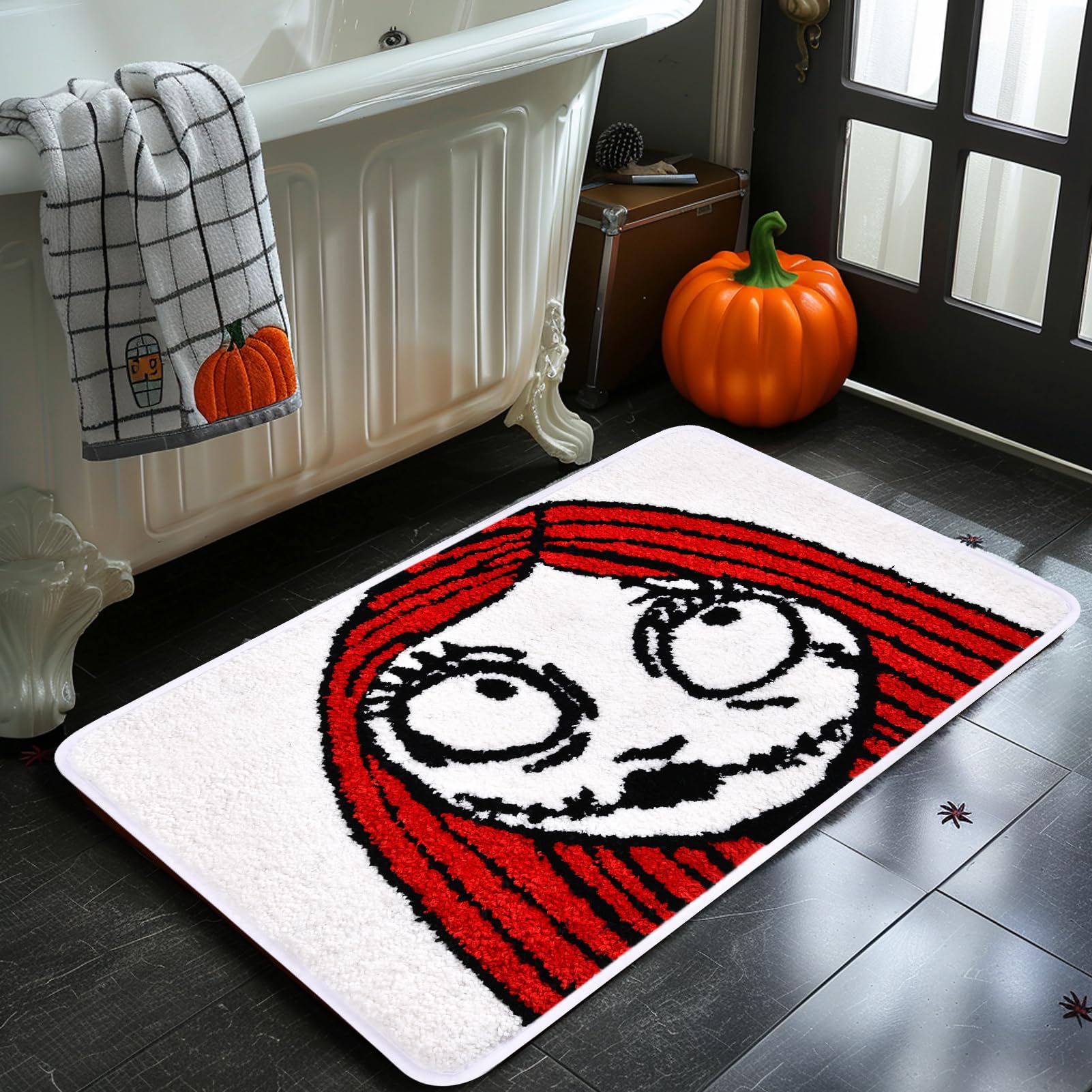 Halloween Decorations Nightmare Christmas Bathroom Rugs Sally Bath Mat Non-Slip Absorbent Spooky Bath Rugs for Indoor Bathroom Floor