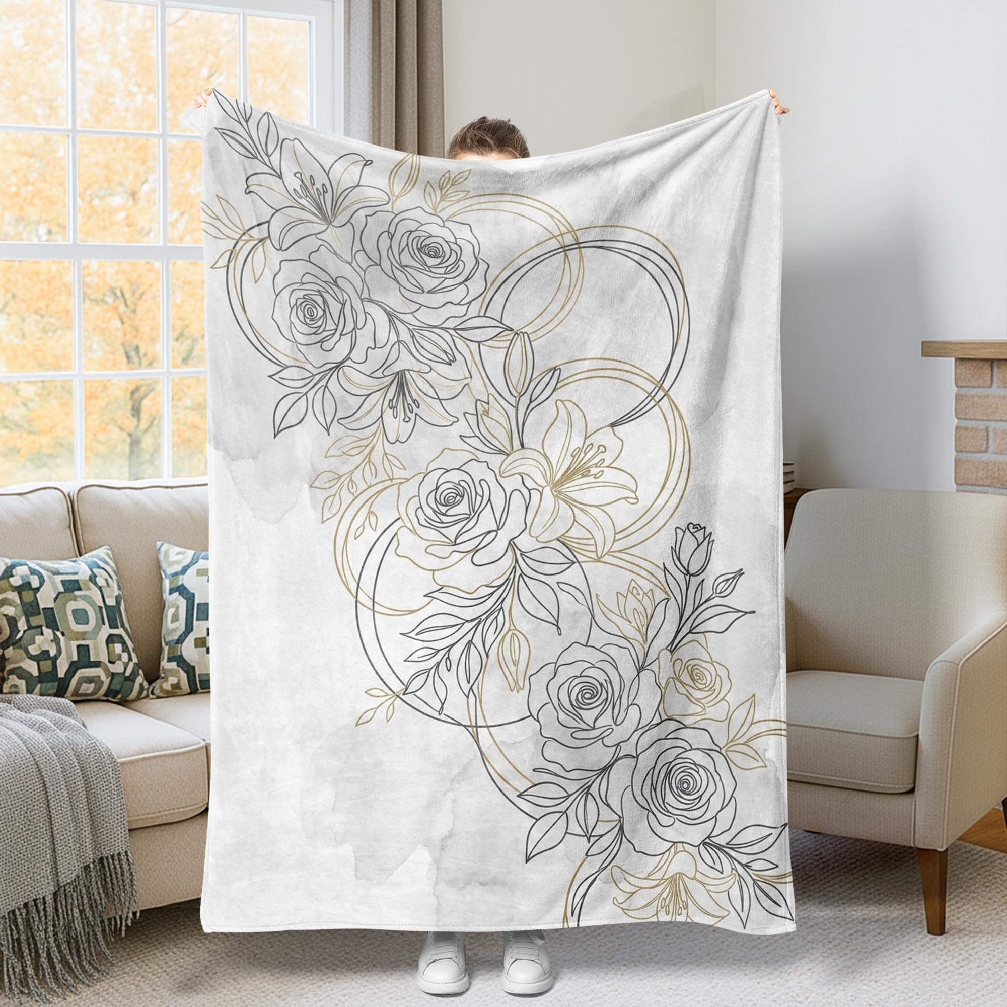 Couverture en peluche légère motif roses pour rester au chaud sans poids