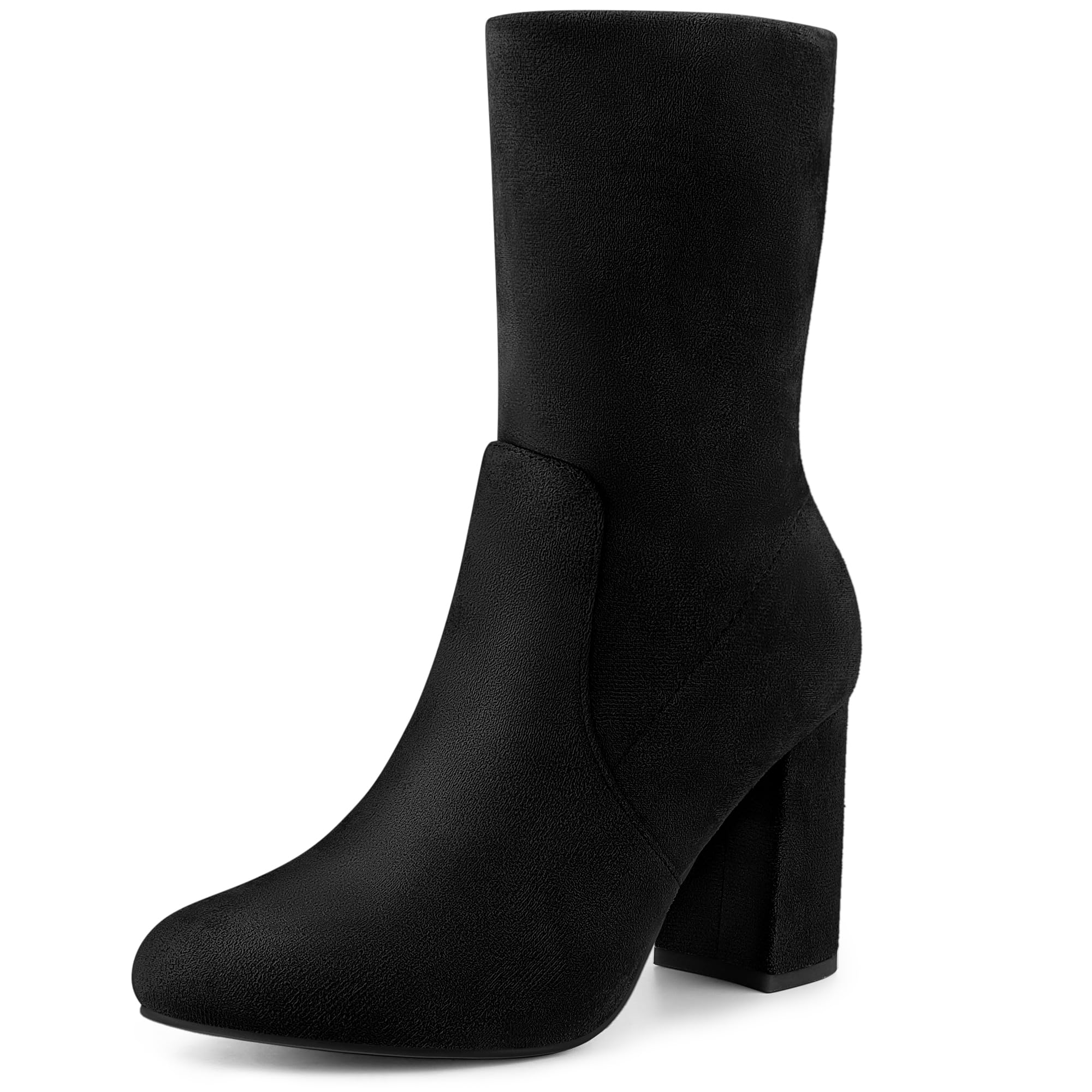 Perphy Stretch Foldable Sock Boot Round Toe Block Heel Ankle Boots for Women
