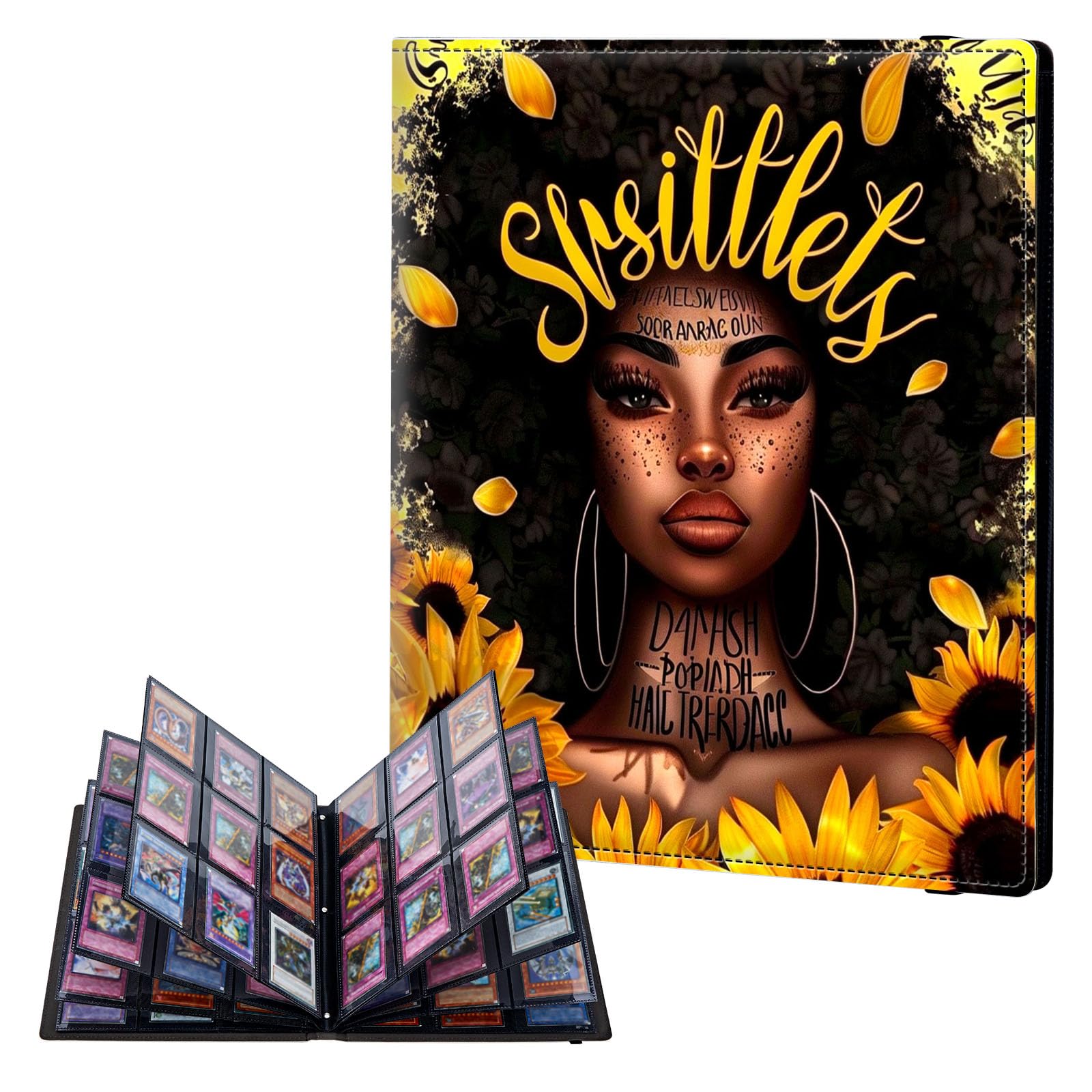 ETLKJVBL 9 Pocket Trading Card Binder, Card Collection Binder for TCG, MTG, Sports Cards, Baseball, Black Girl Sunflowers Trading Card Book Holder for Collectors, Top Loader Binder — image 1