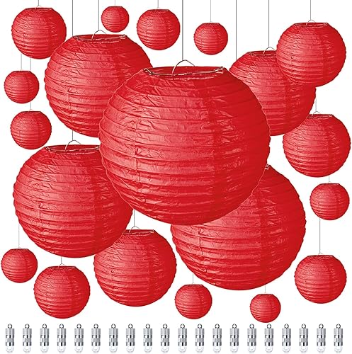 20 faroles de papel decorativos de 6, 8, 10, 12 pulgadas, redondos, chinos, faroles de papel colgantes con luz para bodas, baby shower, Mardi Gras,