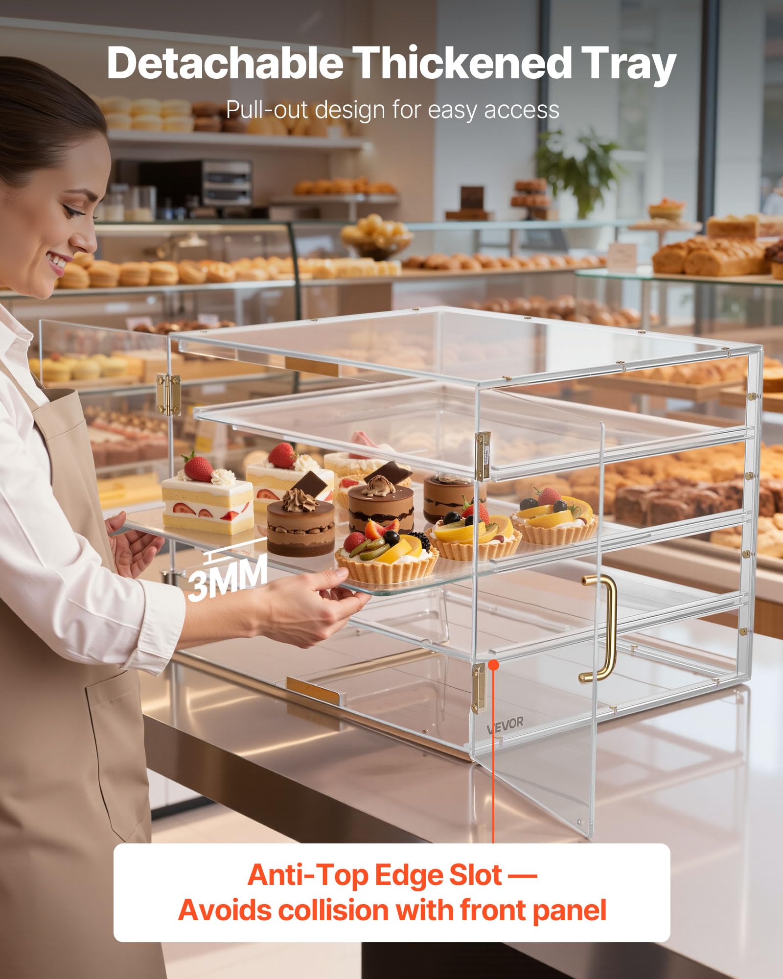 VEVOR Vetrina per Pasticceria da Banco, Espositore Vetrina per Pasticceria Commerciale a 4 Ripiani, Portapane in Acrilico Trasparente per Cucina Torte con Porta Posteriore Magnetica per Biscotti