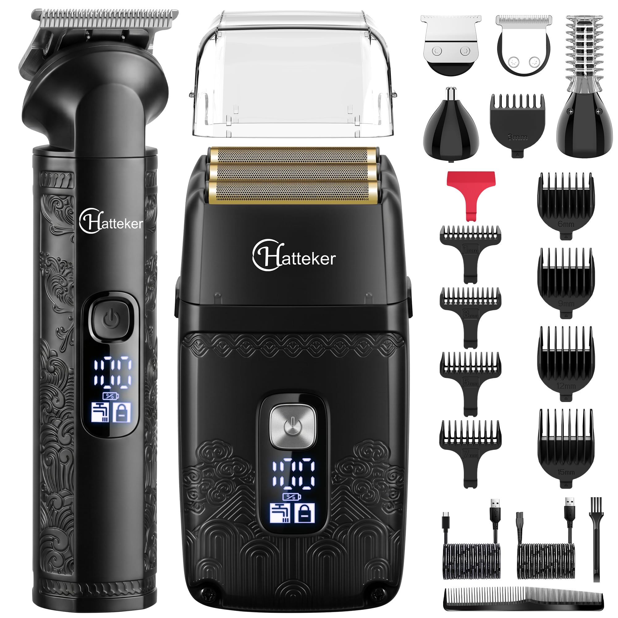 Hatteker Tagliacapelli Uomo Rasoio Elettrico Barba Professionale Regolabarba Uomo Macchinetta per Capelli Tagliabarba Trimmer Impermeabile