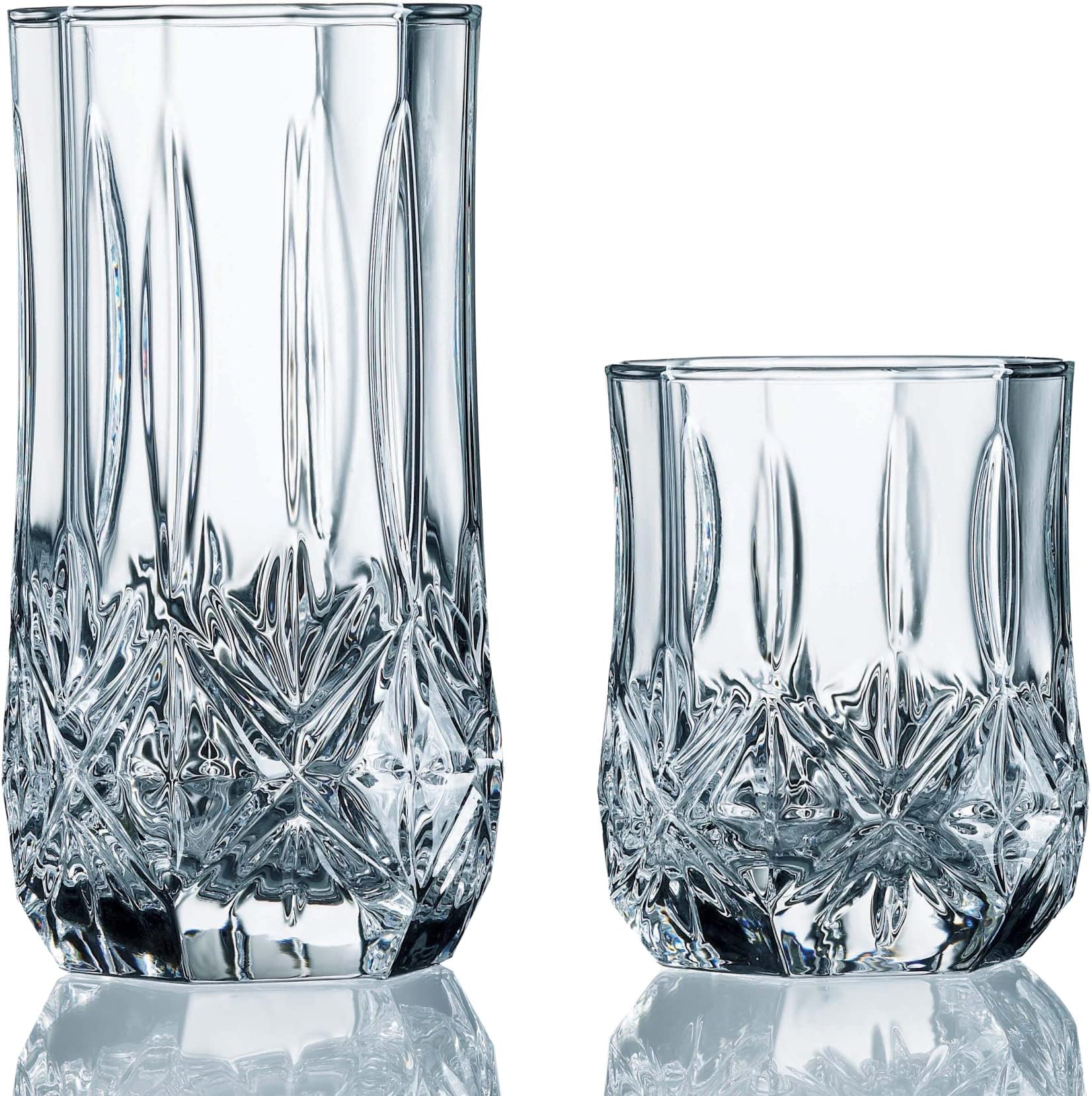 LuminarcBrighton Tumbler 15.75 Ounce Coolers & 8-9 Ounce On The Rocks Glasses, 16-Piece Mixed Set, Clear