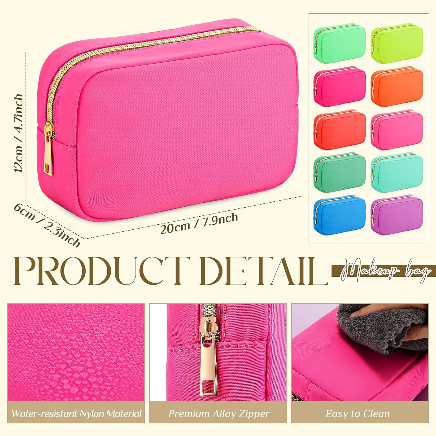 Sweetude 10 Pieces Nylon Makeup Cosmetic Bag for Women Reusable Makeup Organizer Bag Cosmetic Travel Purse Big Capacity Toiletry Travel Organizer with Zipper(Neon Color) - Image 2