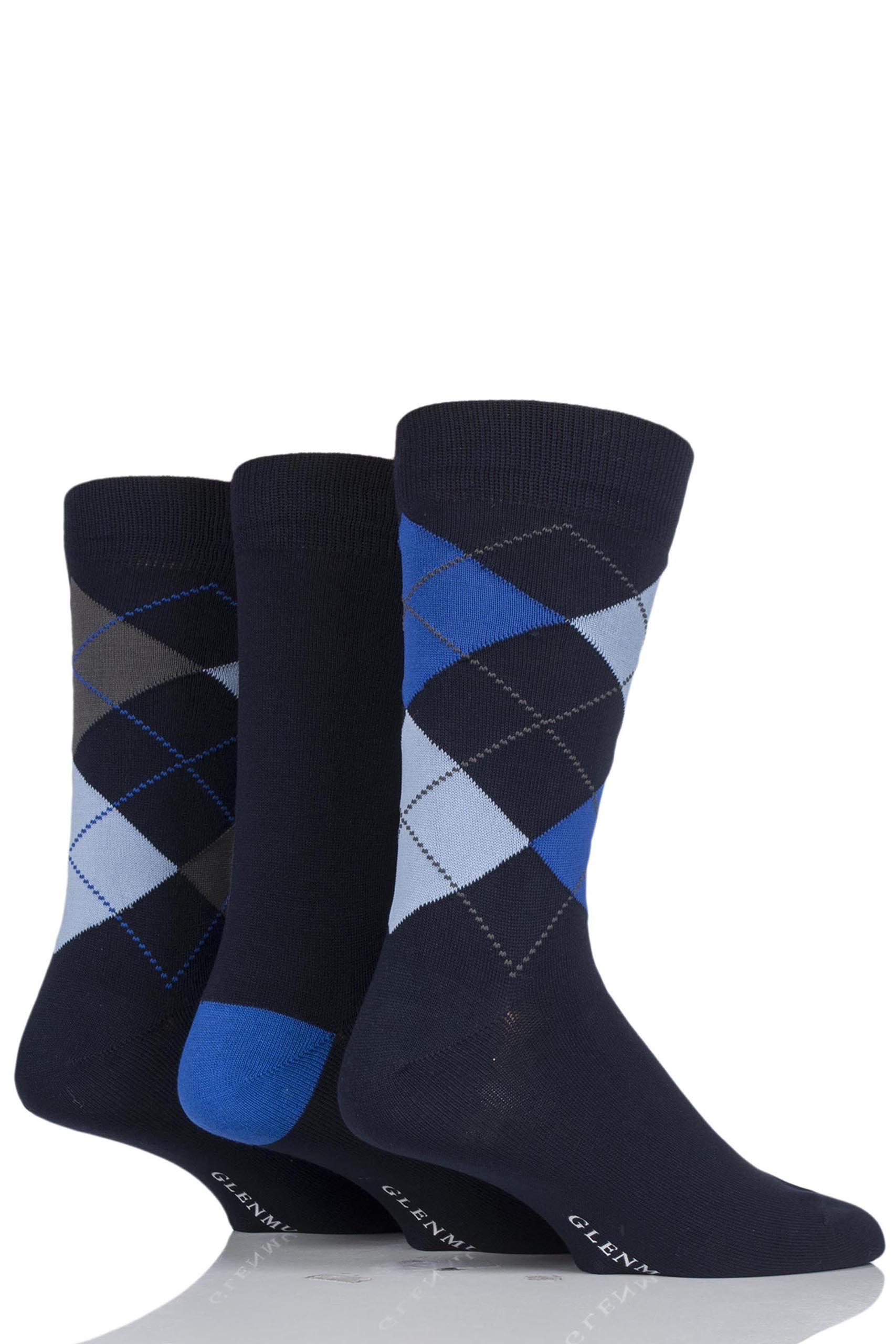 Glenmuir Men's Navy 3 Pair Classic Bamboo Argyle Socks 7-11